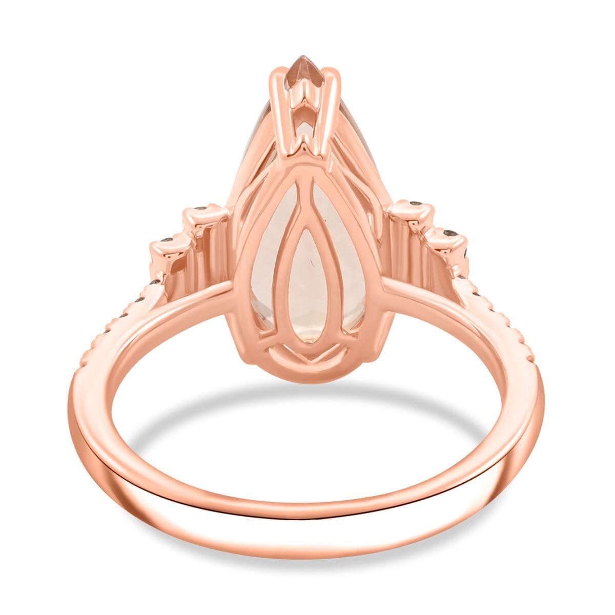LUXORO AAA Morganite White Diamond Pear 14K Rose Gold Ring for Women Jewelry Birthday Gifts Size 7 Ct 5.38 - Image 5