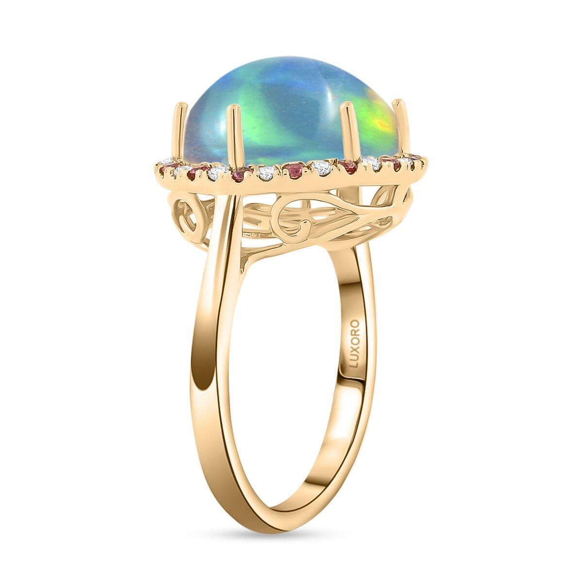 LUXORO AAA Opal 14K Yellow Gold Bridal Anniversary Halo Ring for Women Jewelry Birthday Christmas Gifts Ct 6.03 G-H Color I2 Clarity - Image 4