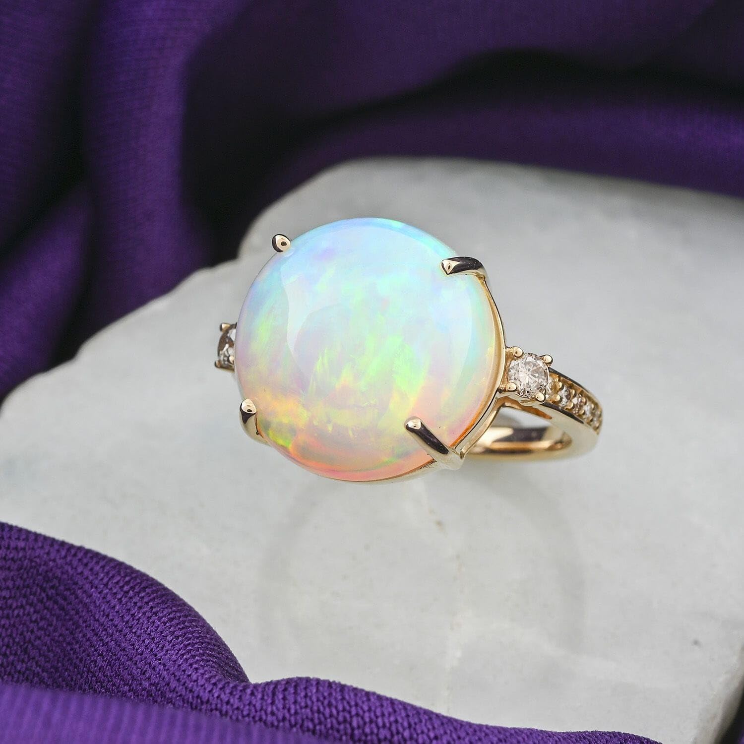 LUXORO AAA Opal White Diamond Round 14K Yellow Gold Ring for Women Jewelry Birthday Gifts Size 7 Ct 5.98 - Image 2