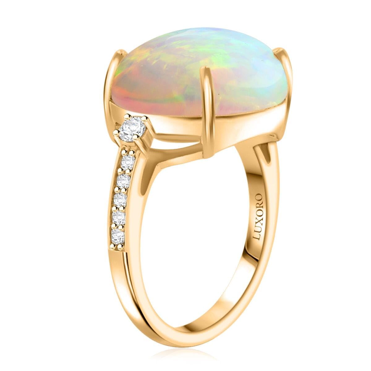 LUXORO AAA Opal White Diamond Round 14K Yellow Gold Ring for Women Jewelry Birthday Gifts Size 7 Ct 5.98 - Image 4