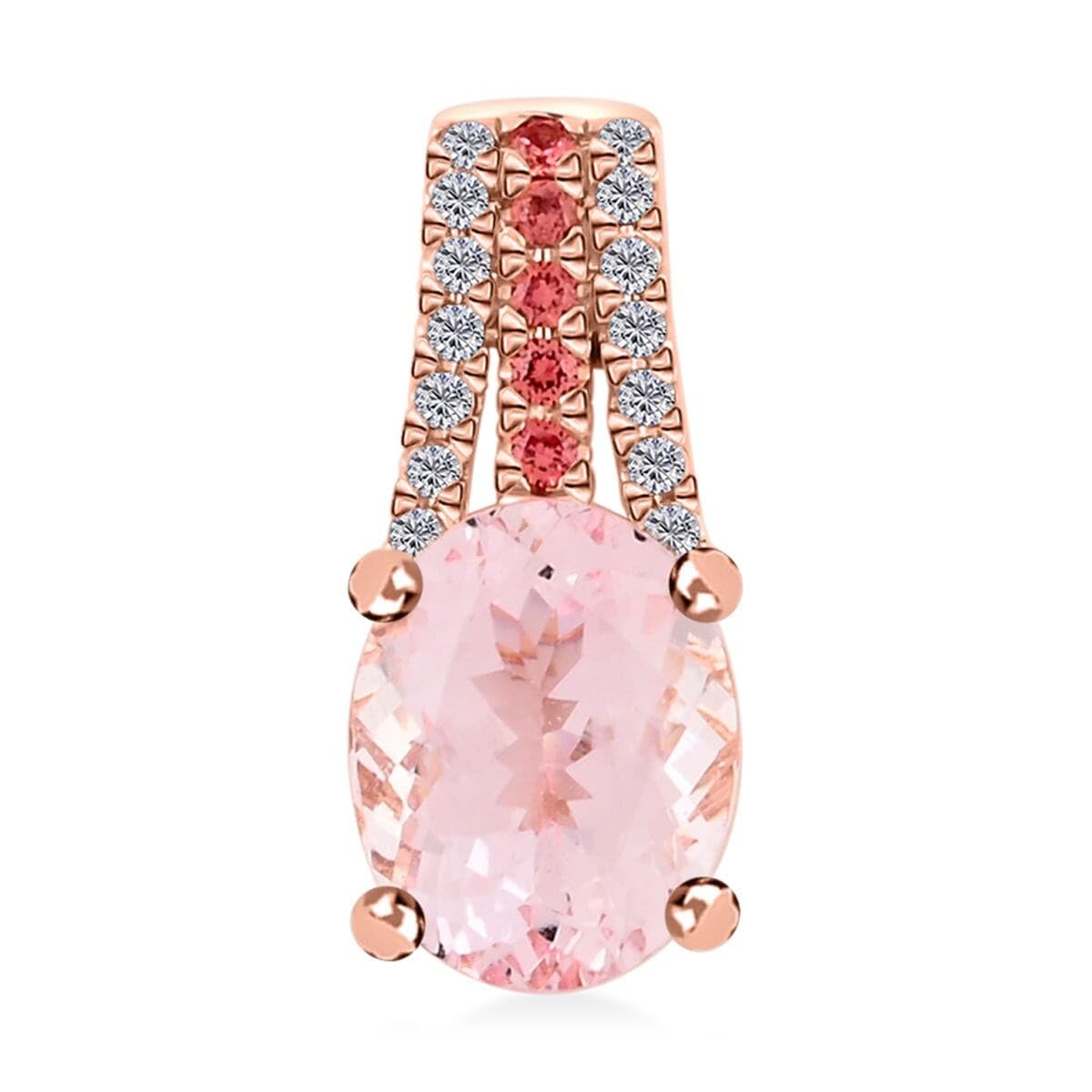 LUXORO AAA Pink Morganite Multi Gemstone Oval 10K Rose Gold Bridal Anniversary Pendant for Women Jewelry Birthday Christmas Gifts Ct 2.27 G-H Color I2 Clarity