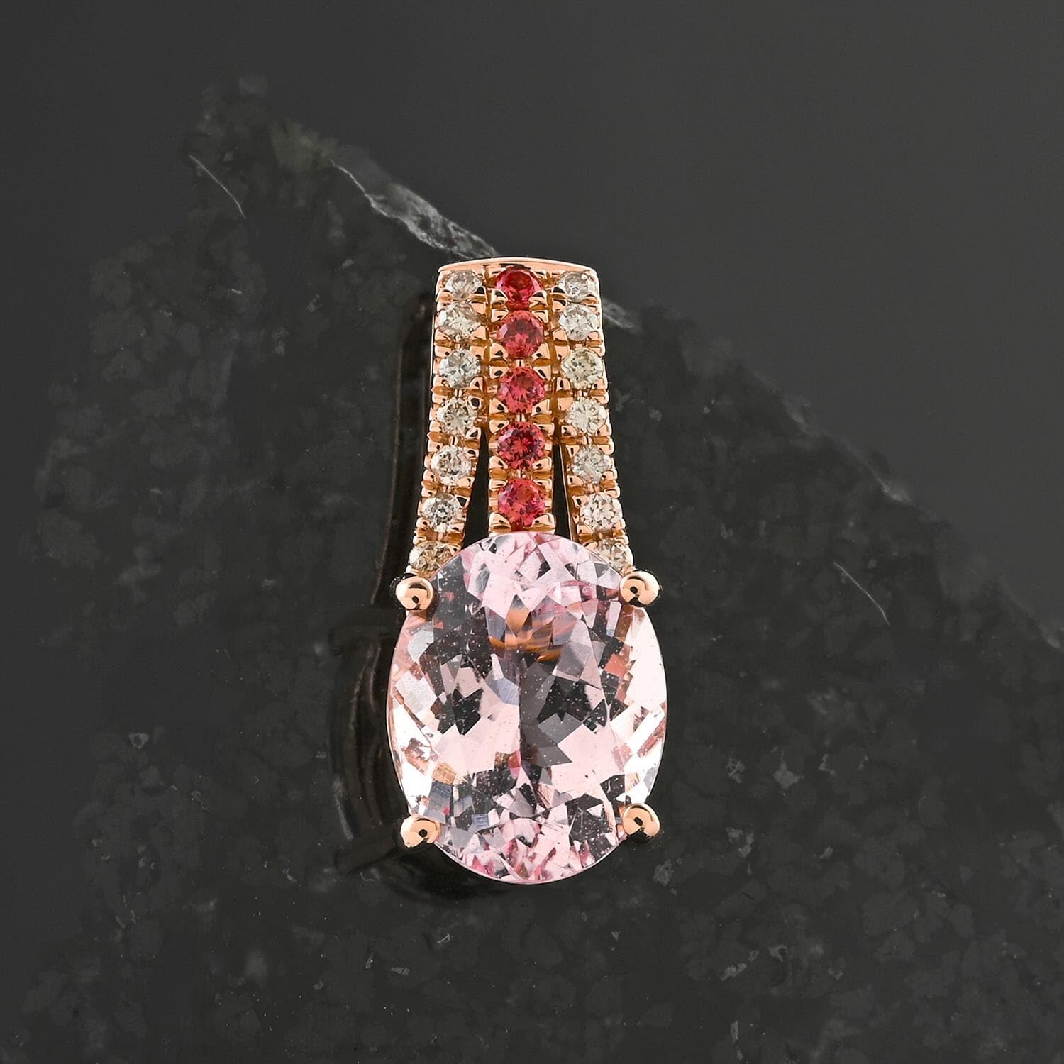 LUXORO AAA Pink Morganite Multi Gemstone Oval 10K Rose Gold Bridal Anniversary Pendant for Women Jewelry Birthday Christmas Gifts Ct 2.27 G-H Color I2 Clarity - Image 2