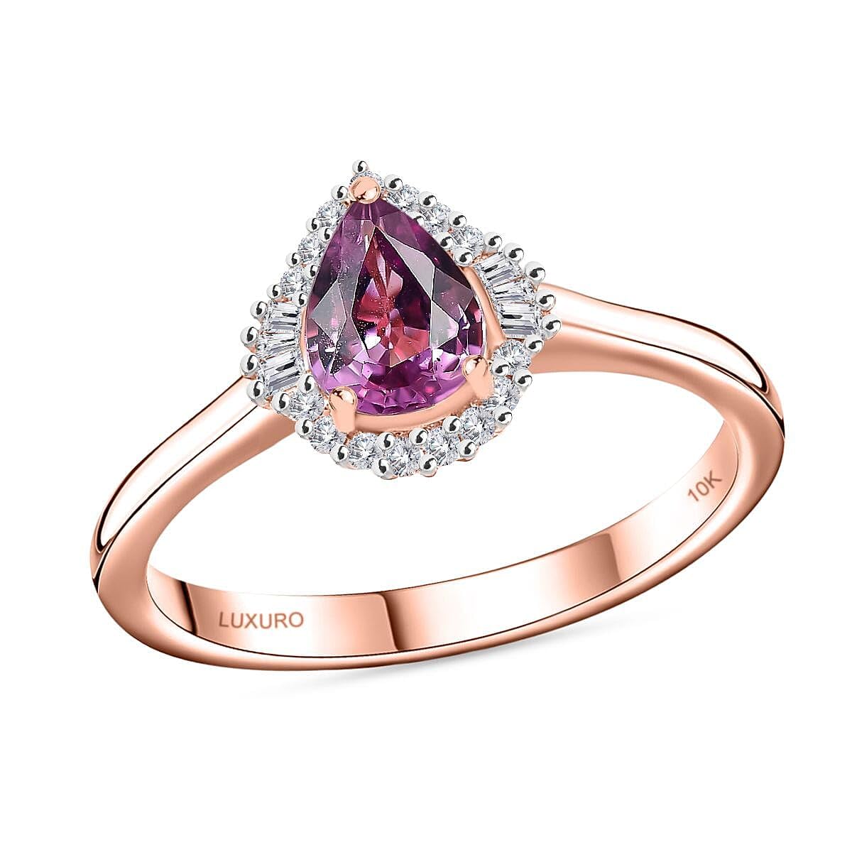 LUXORO AAA Purple Sapphire and GH I2 Diamond 0.90 ctw Halo Ring in 10K Rose Gold Size 9 Christmas Gifts