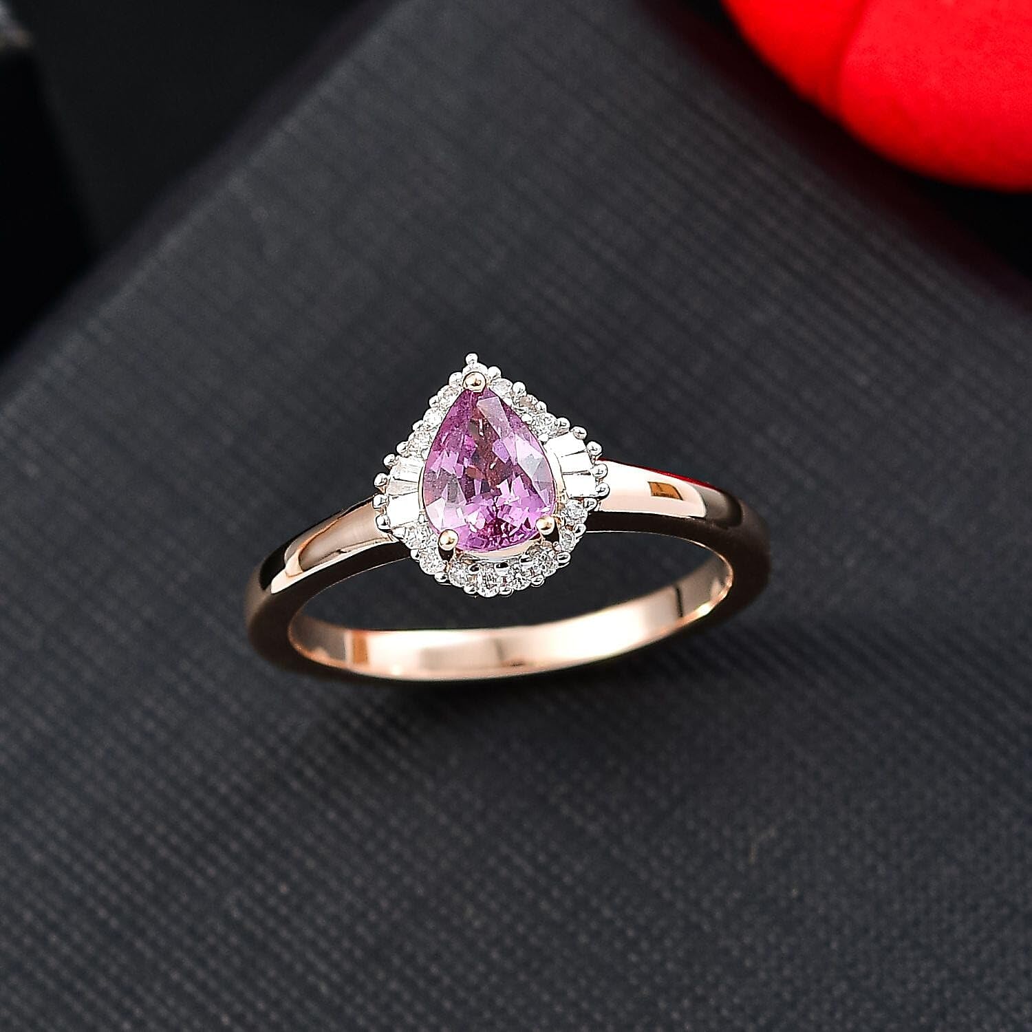 LUXORO AAA Purple Sapphire White Diamond Pear 10K Rose Gold Halo Ring for Women Jewelry Size 7 Ct 0.76 G-H Color I2 Clarity Birthday Christmas Gifts - Image 2