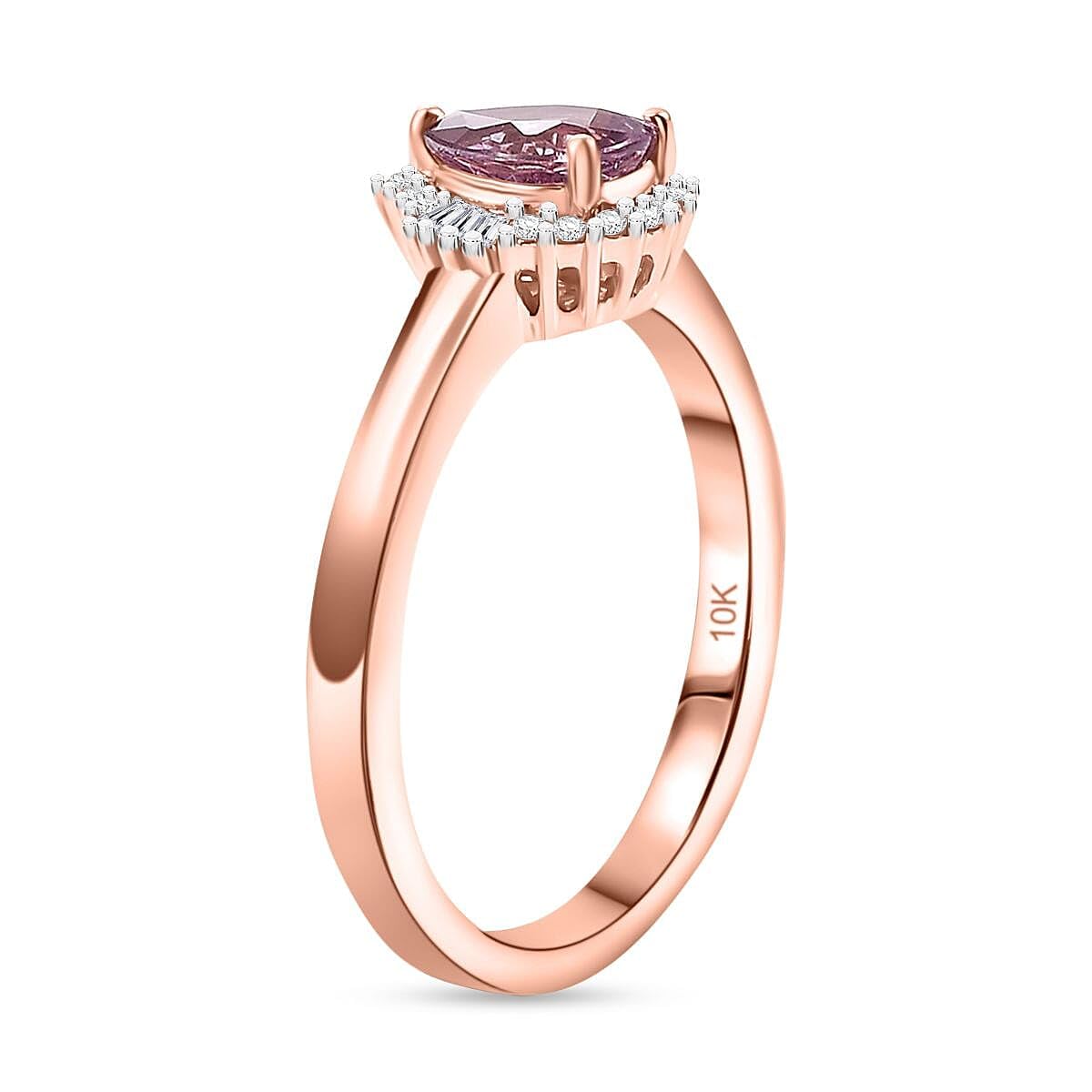 LUXORO AAA Purple Sapphire White Diamond Pear 10K Rose Gold Halo Ring for Women Jewelry Size 7 Ct 0.76 G-H Color I2 Clarity Birthday Christmas Gifts - Image 4