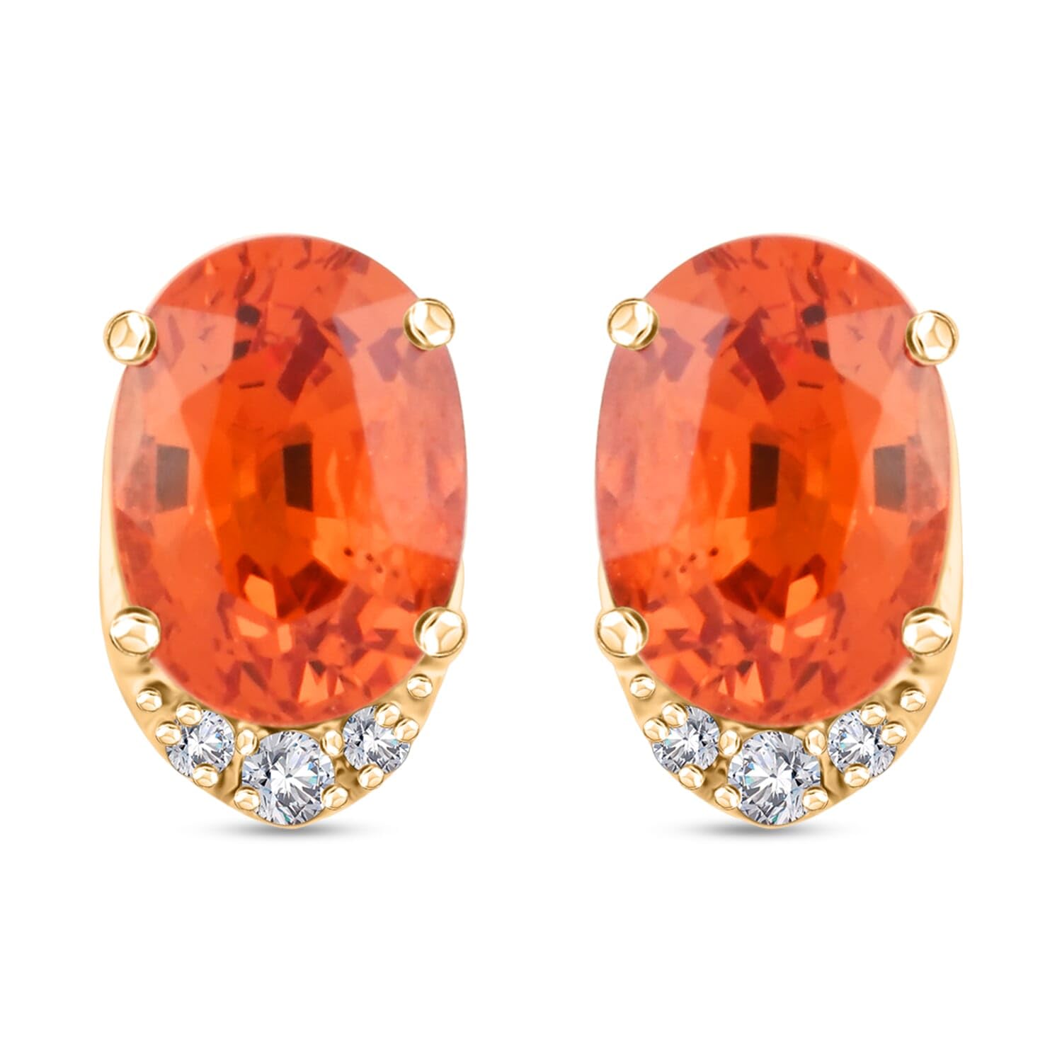 LUXORO AAA Red Sapphire White Diamond Oval 10K Yellow Gold Stud Solitaire Earrings for Women Jewelry Birthday Christmas Gifts Ct 1.81 G-H Color I3 Clarity