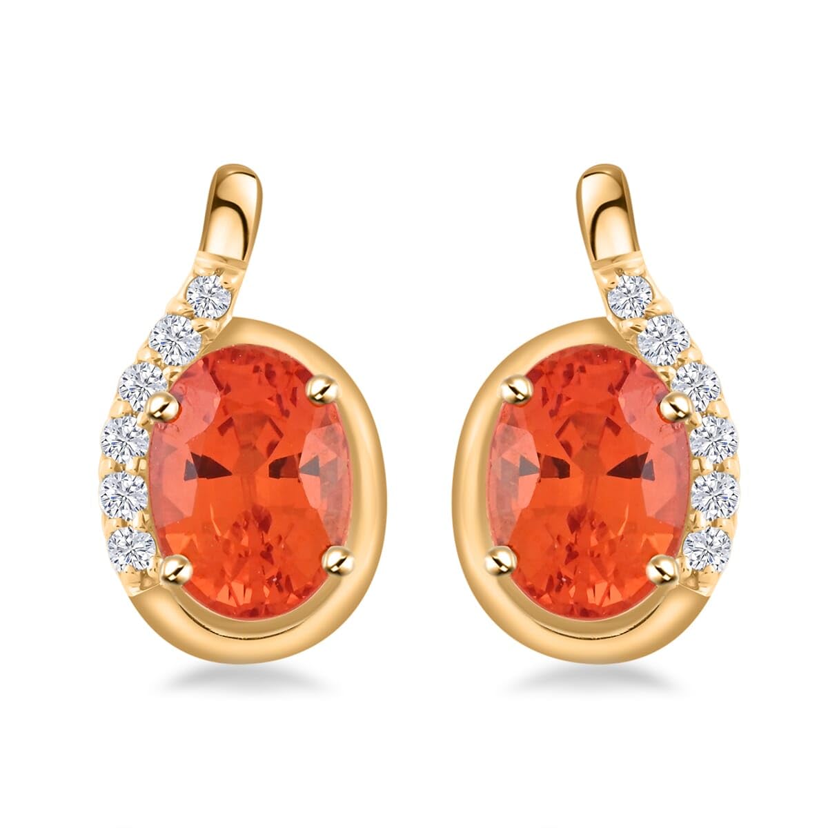 LUXORO AAA Red Sapphire White Diamond Oval 10K Yellow Gold Stud Solitaire Earrings for Women Jewelry Birthday Christmas Gifts Ct 1.87 G-H Color I3 Clarity
