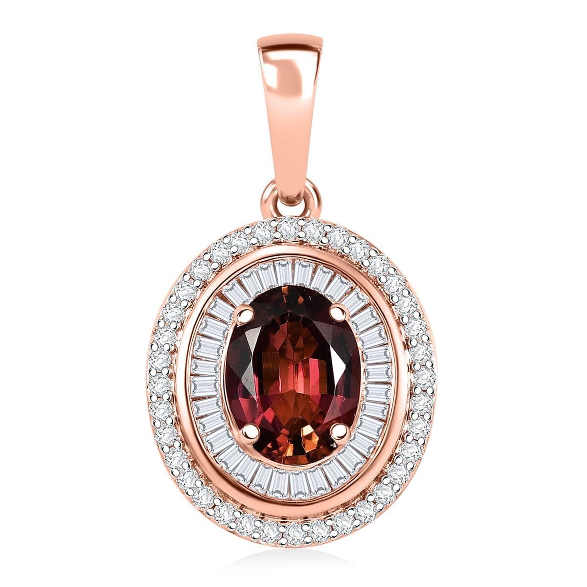 LUXORO AAA Rubellite White Diamond Oval 10K Rose Gold Halo Pendant for Women Jewelry Birthday Gifts Ct 1.58 G-H Color I2 Clarity