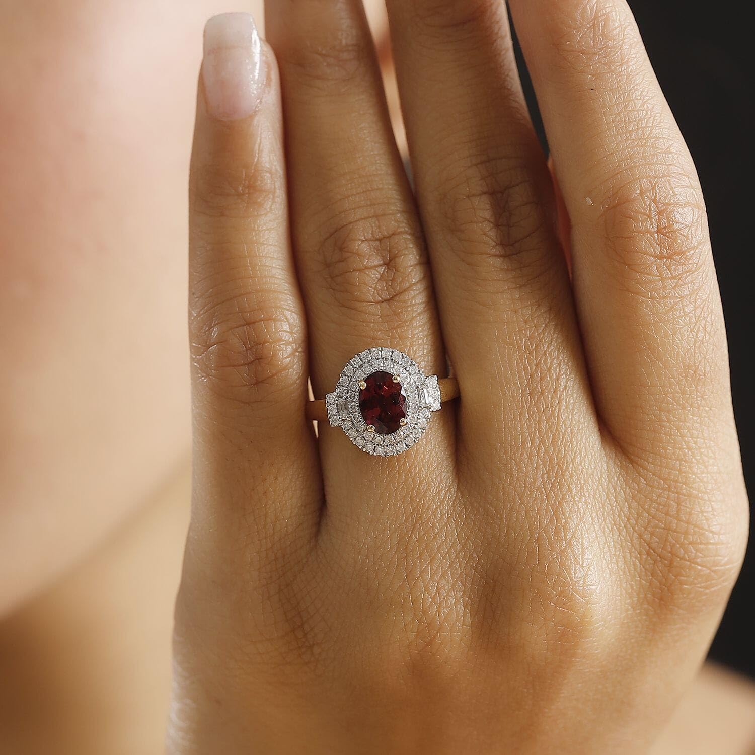 LUXORO AAA Rubellite White Diamond Oval 10K Yellow Gold Halo Ring for Women Jewelry Birthday Christmas Gifts Size 7 Ct 1.5 G-H Color SI Clarity - Image 3