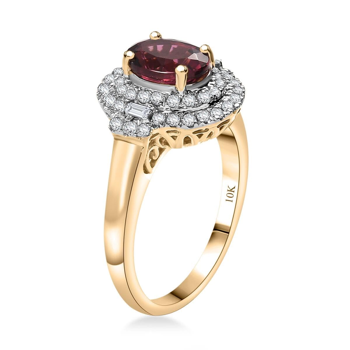 LUXORO AAA Rubellite White Diamond Oval 10K Yellow Gold Halo Ring for Women Jewelry Birthday Christmas Gifts Size 7 Ct 1.5 G-H Color SI Clarity - Image 4