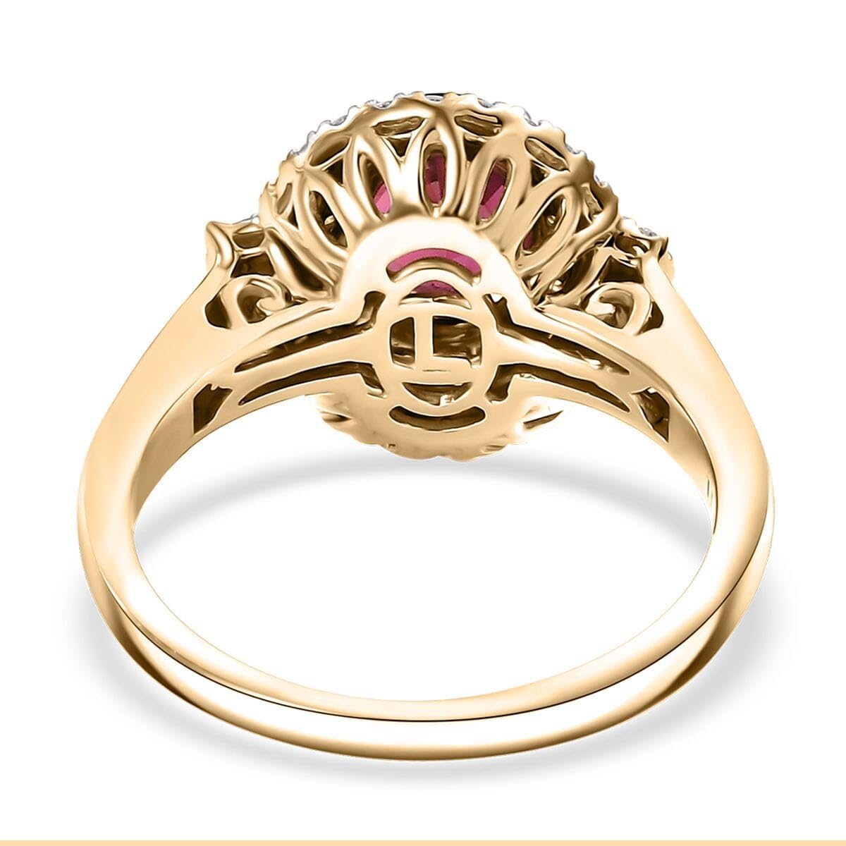 LUXORO AAA Rubellite White Diamond Oval 10K Yellow Gold Halo Ring for Women Jewelry Birthday Christmas Gifts Size 7 Ct 1.5 G-H Color SI Clarity - Image 5