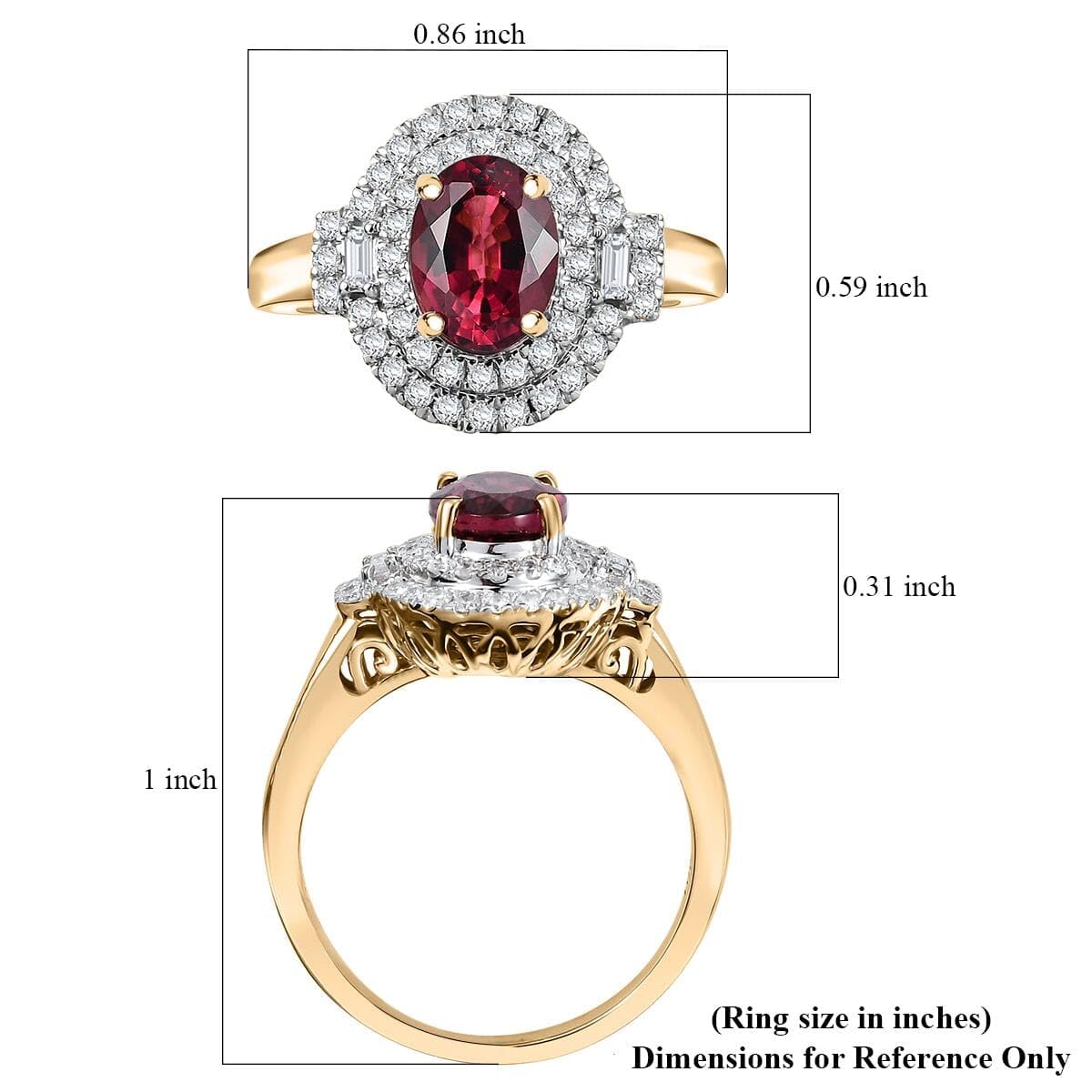 LUXORO AAA Rubellite White Diamond Oval 10K Yellow Gold Halo Ring for Women Jewelry Birthday Christmas Gifts Size 7 Ct 1.5 G-H Color SI Clarity - Image 6