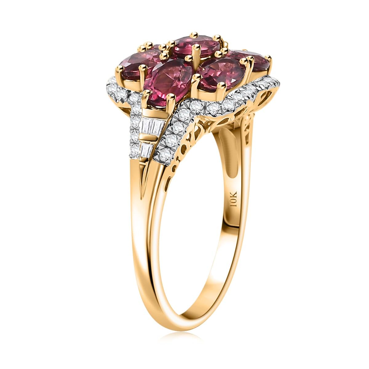 LUXORO AAA Rubellite White Diamond Oval 10K Yellow Gold Ring for Women Jewelry Birthday Gifts Size 6 Ct 2.98 - Image 2