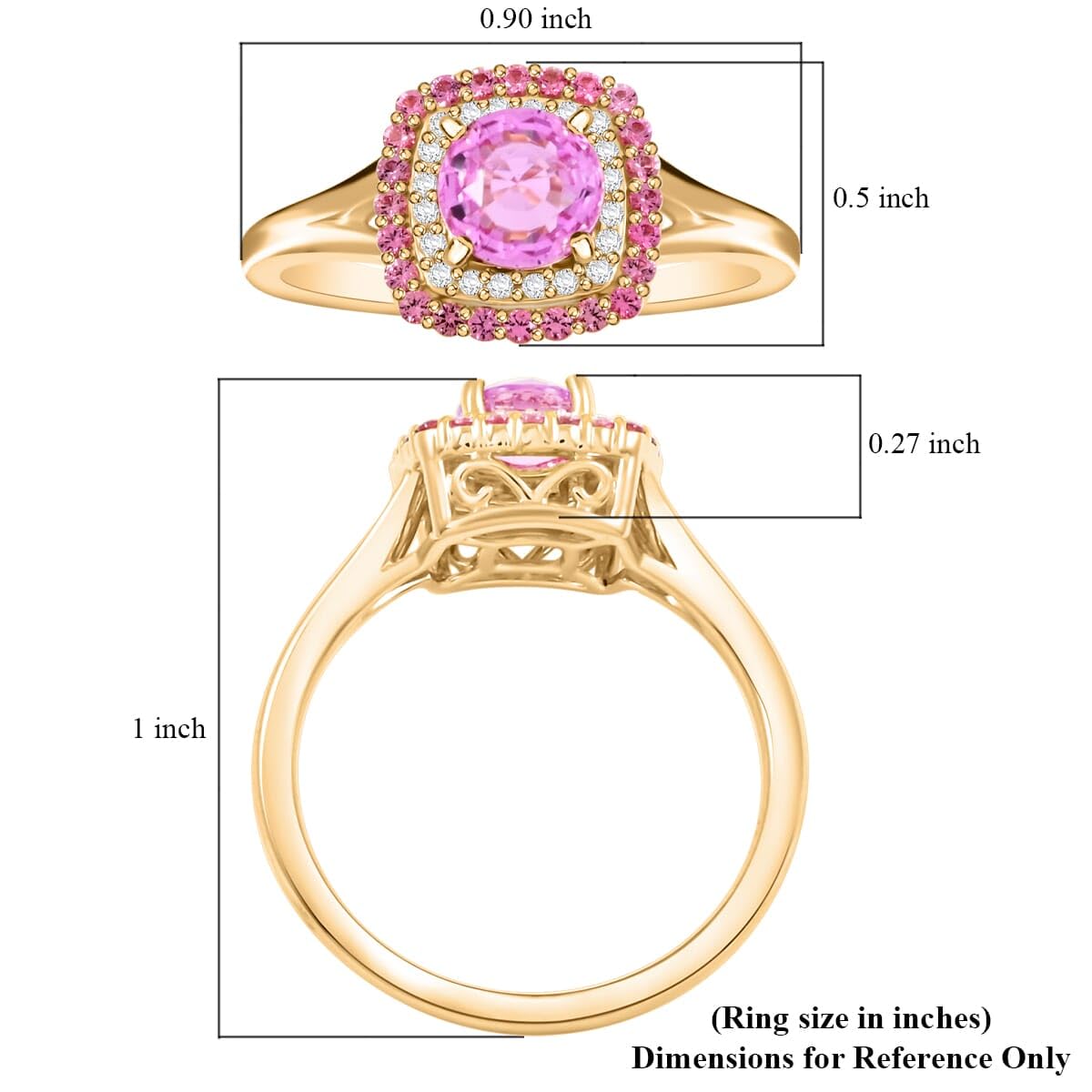 LUXORO AAA Sapphire Spinel 10K Yellow Gold Halo Ring for Women Size 7 G-H Color I2 Clarity Ct 1.35 Birthday Christmas Gifts - Image 4