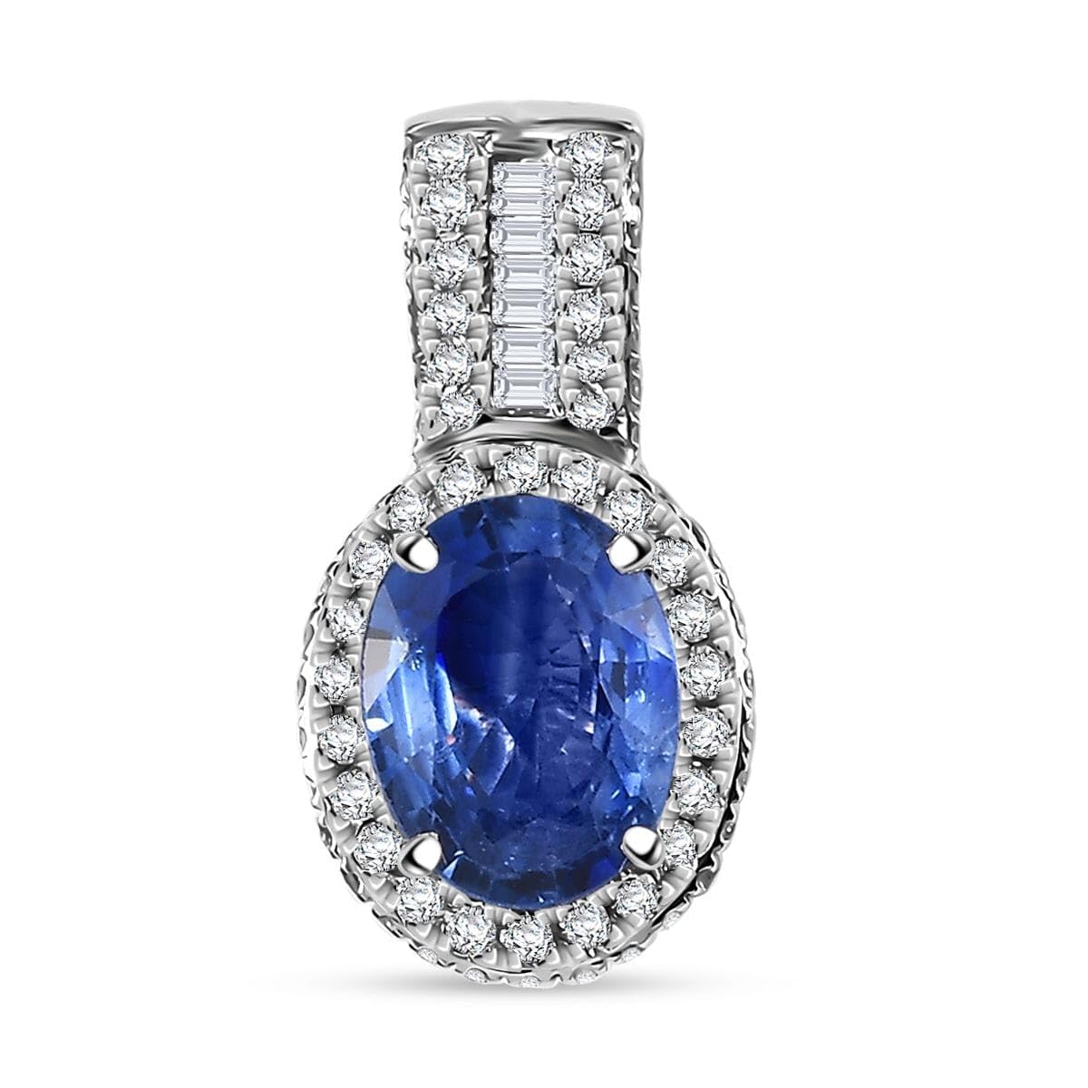 LUXORO AAA Sapphire White Diamond Oval 14K White Gold Halo Pendant for Women Jewelry Birthday Christmas Gifts Ct 1.69 G-H Color I3 Clarity