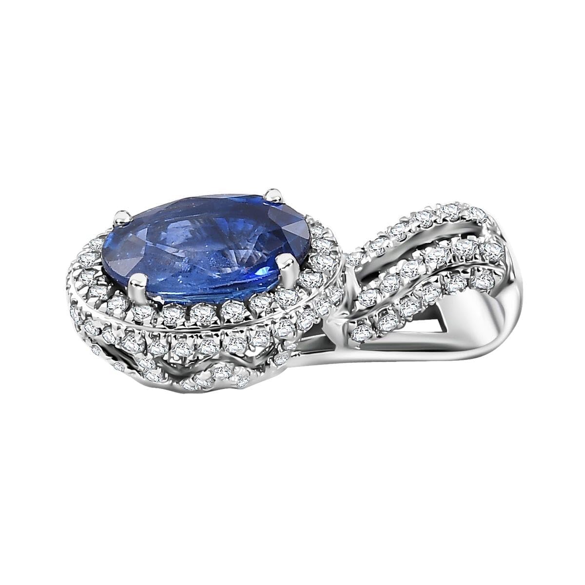 LUXORO AAA Sapphire White Diamond Oval 14K White Gold Halo Pendant for Women Jewelry Birthday Christmas Gifts Ct 1.69 G-H Color I3 Clarity - Image 4
