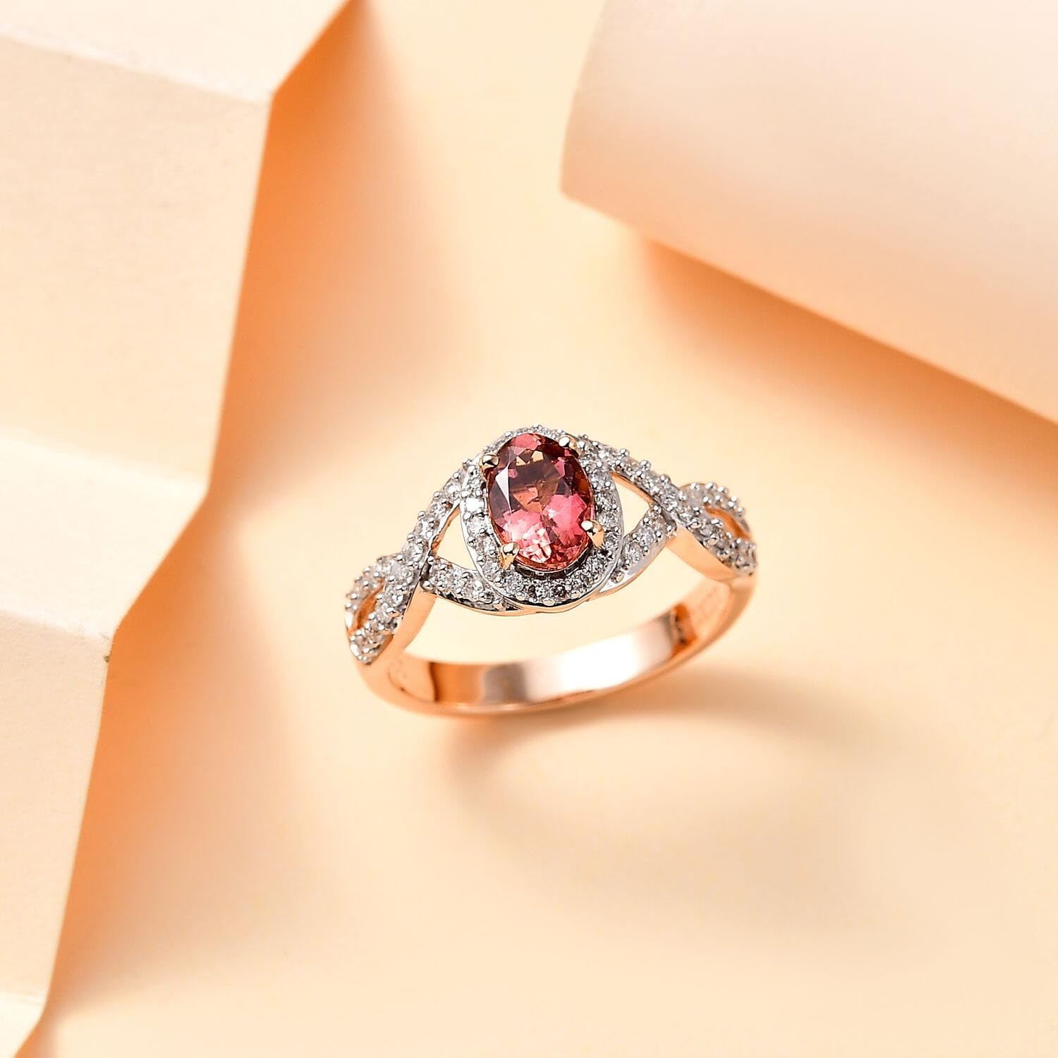 LUXORO AAA Tourmaline White Diamond 10K Rose Gold Halo Ring for Women Jewelry Ct 0.99 G-H Color I3 Clarity Birthday Christmas Gifts - Image 2
