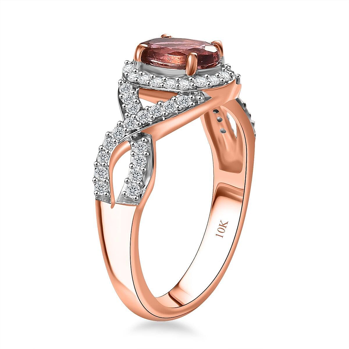 LUXORO AAA Tourmaline White Diamond 10K Rose Gold Halo Ring for Women Jewelry Ct 0.99 G-H Color I3 Clarity Birthday Christmas Gifts - Image 4