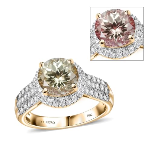LUXORO AAA Turkizite White Diamond 10K Yellow Gold Halo Ring for Women Jewelry Ct 2.55 G-H Color I3 Clarity Birthday Christmas Gifts