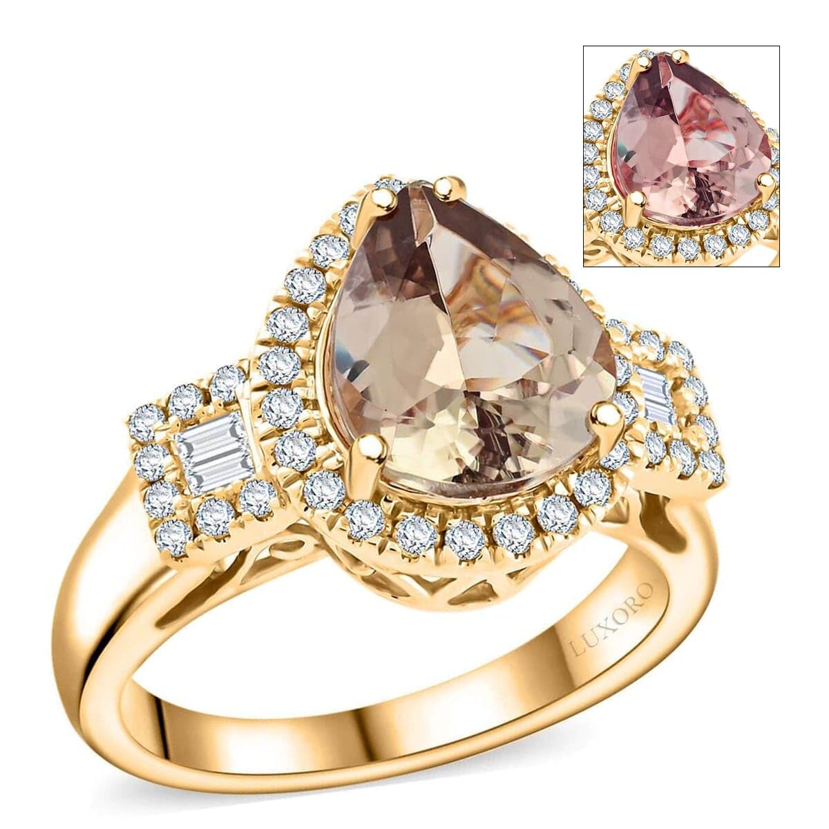 LUXORO AAA Turkizite White Diamond 14K Yellow Gold Halo Ring for Women Jewelry Ct 2.66 G-H Color I3 Clarity Birthday Christmas Gifts