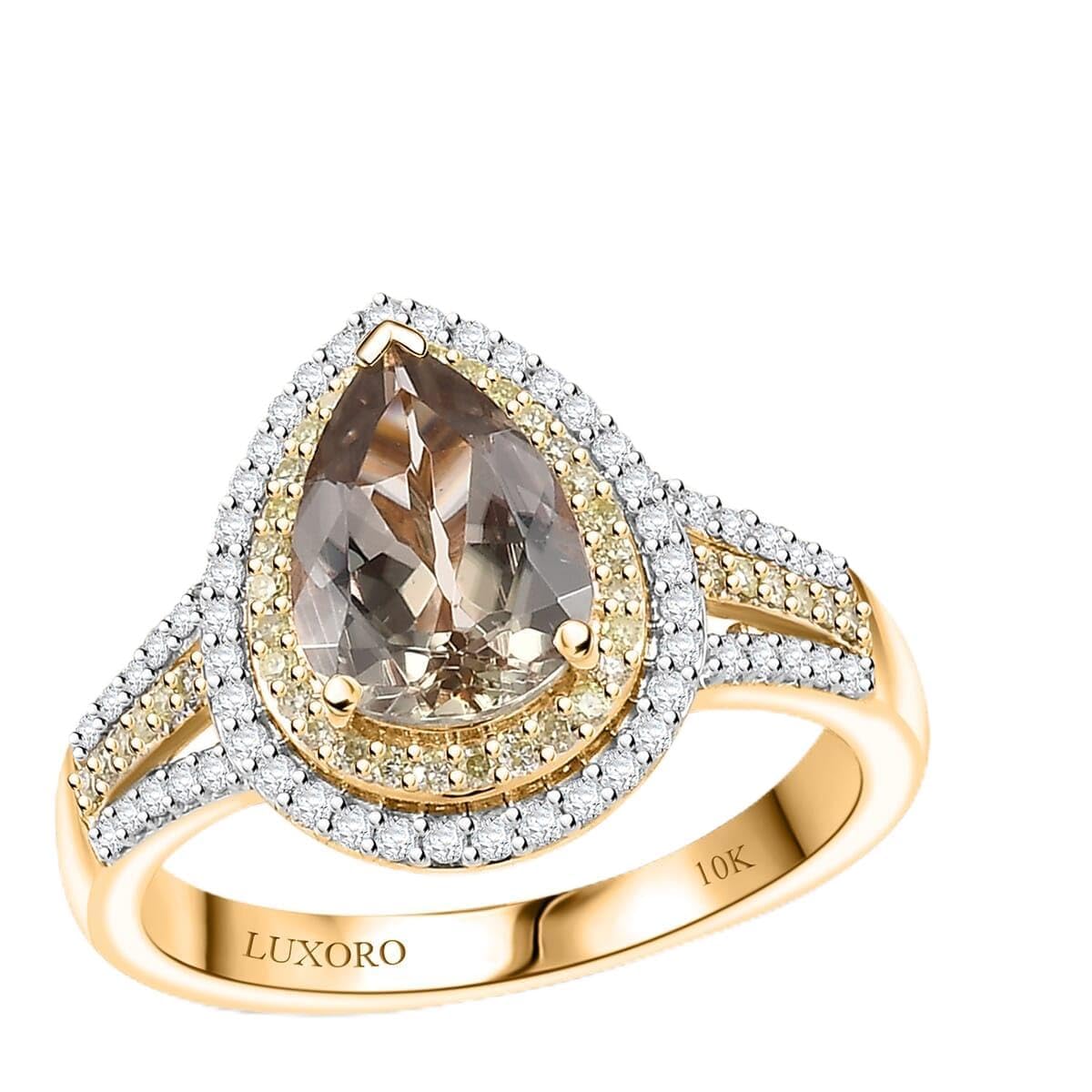 LUXORO AAA Turkizite White Diamond Pear 10K Yellow Gold Halo Ring for Women Jewelry Birthday Gifts Size 8 Ct 2.43 G-H Color I2 Clarity