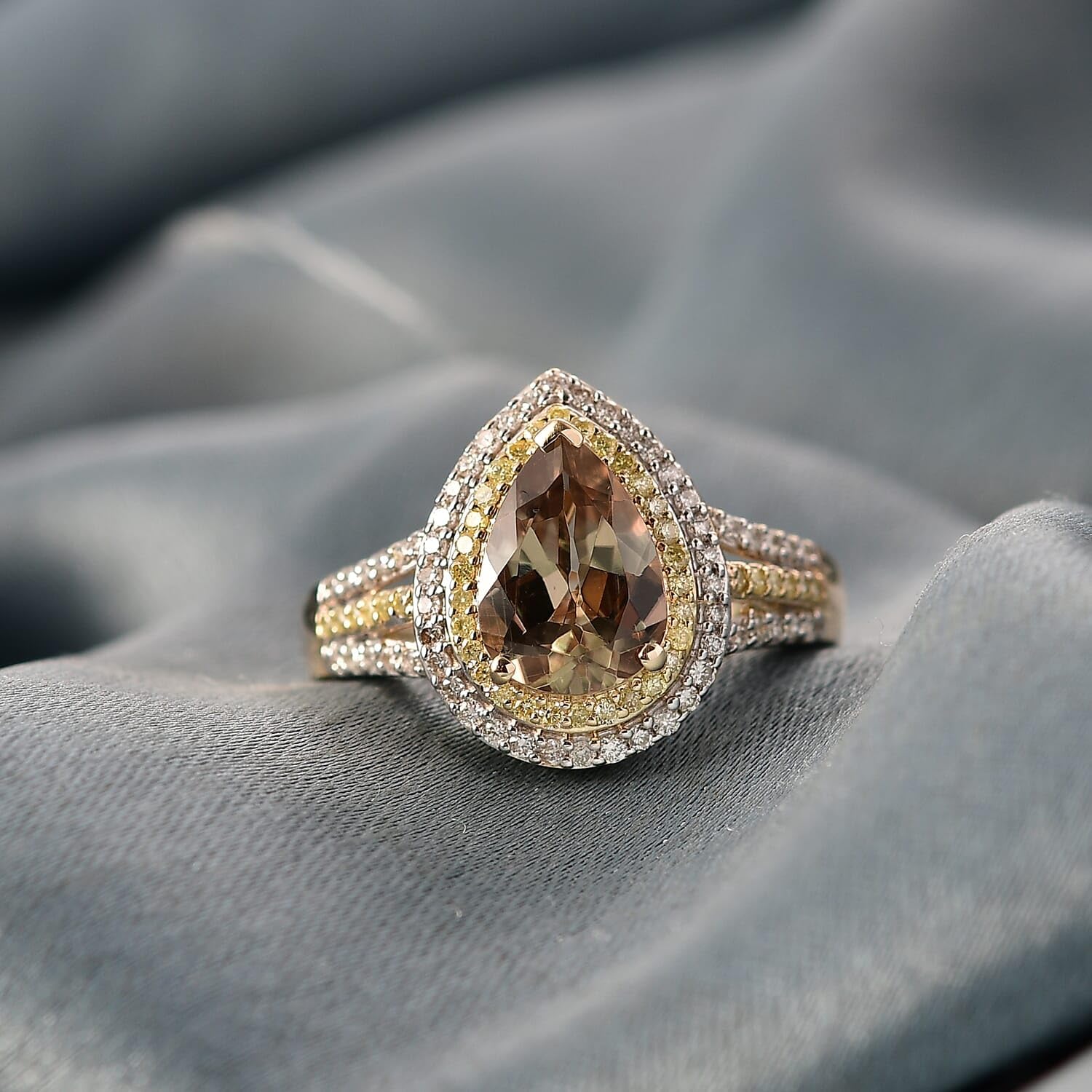 LUXORO AAA Turkizite White Diamond Pear 10K Yellow Gold Halo Ring for Women Jewelry Birthday Gifts Size 8 Ct 2.43 G-H Color I2 Clarity - Image 2