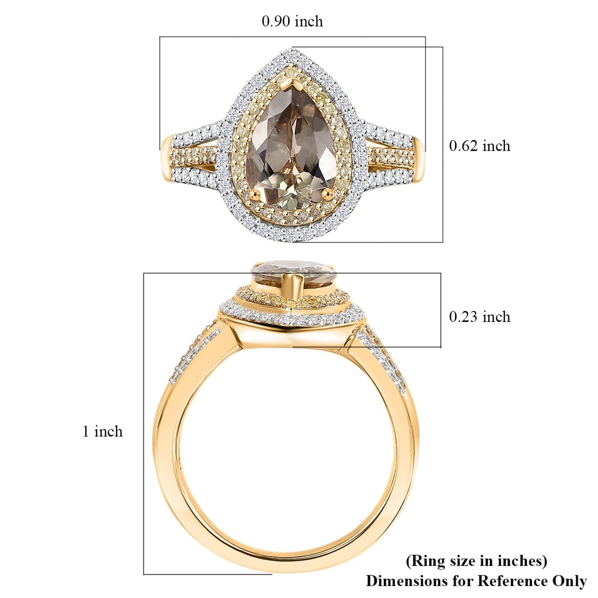 LUXORO AAA Turkizite White Diamond Pear 10K Yellow Gold Halo Ring for Women Jewelry Birthday Gifts Size 8 Ct 2.43 G-H Color I2 Clarity - Image 4