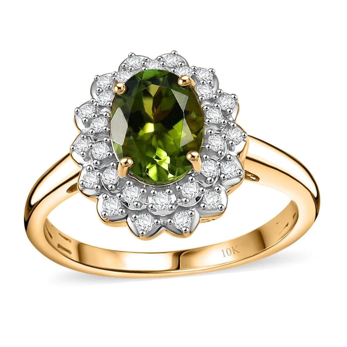 LUXORO AAA White Diamond Oval 10K Yellow Gold Halo Ring for Women Jewelry Birthday Christmas Gifts Size 10 Ct 1.2 G-H Color I2 Clarity