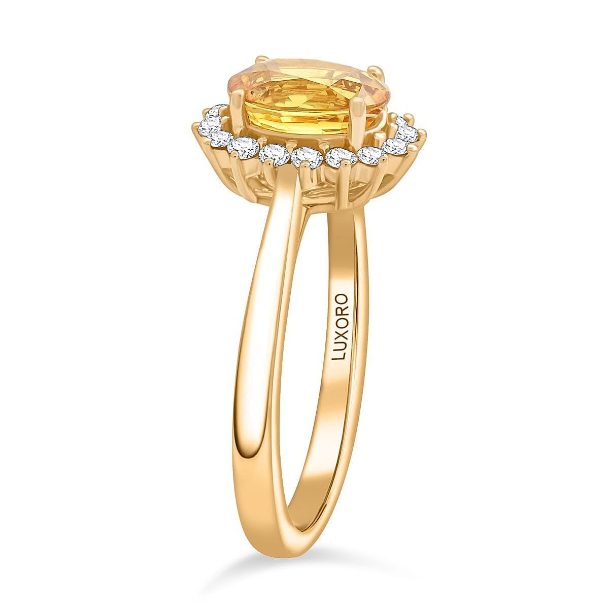 LUXORO AAA Yellow Sapphire White Diamond 14K Yellow Gold Halo Ring for Women Jewelry Ct 1.81 G-H Color I3 Clarity Birthday Christmas Gifts - Image 4