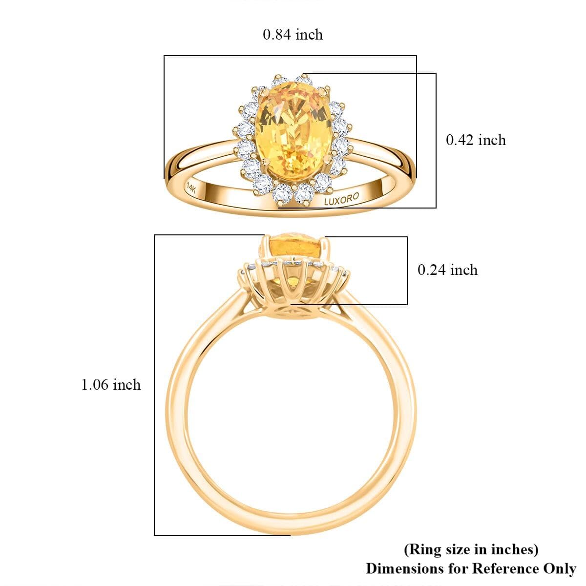 LUXORO AAA Yellow Sapphire White Diamond 14K Yellow Gold Halo Ring for Women Jewelry Ct 1.81 G-H Color I3 Clarity Birthday Christmas Gifts - Image 6