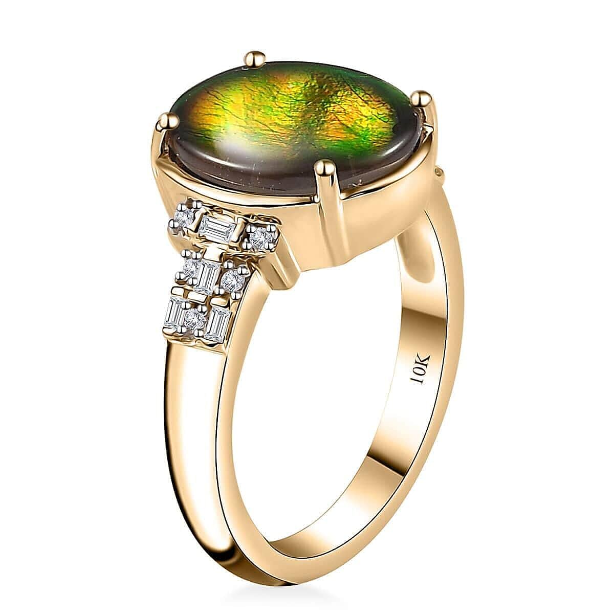 LUXORO Ammolite White Diamond 10K Yellow Gold Ring for Women Jewelry Ct 0.11 G-H Color I3 Clarity Birthday Christmas Gifts - Image 4
