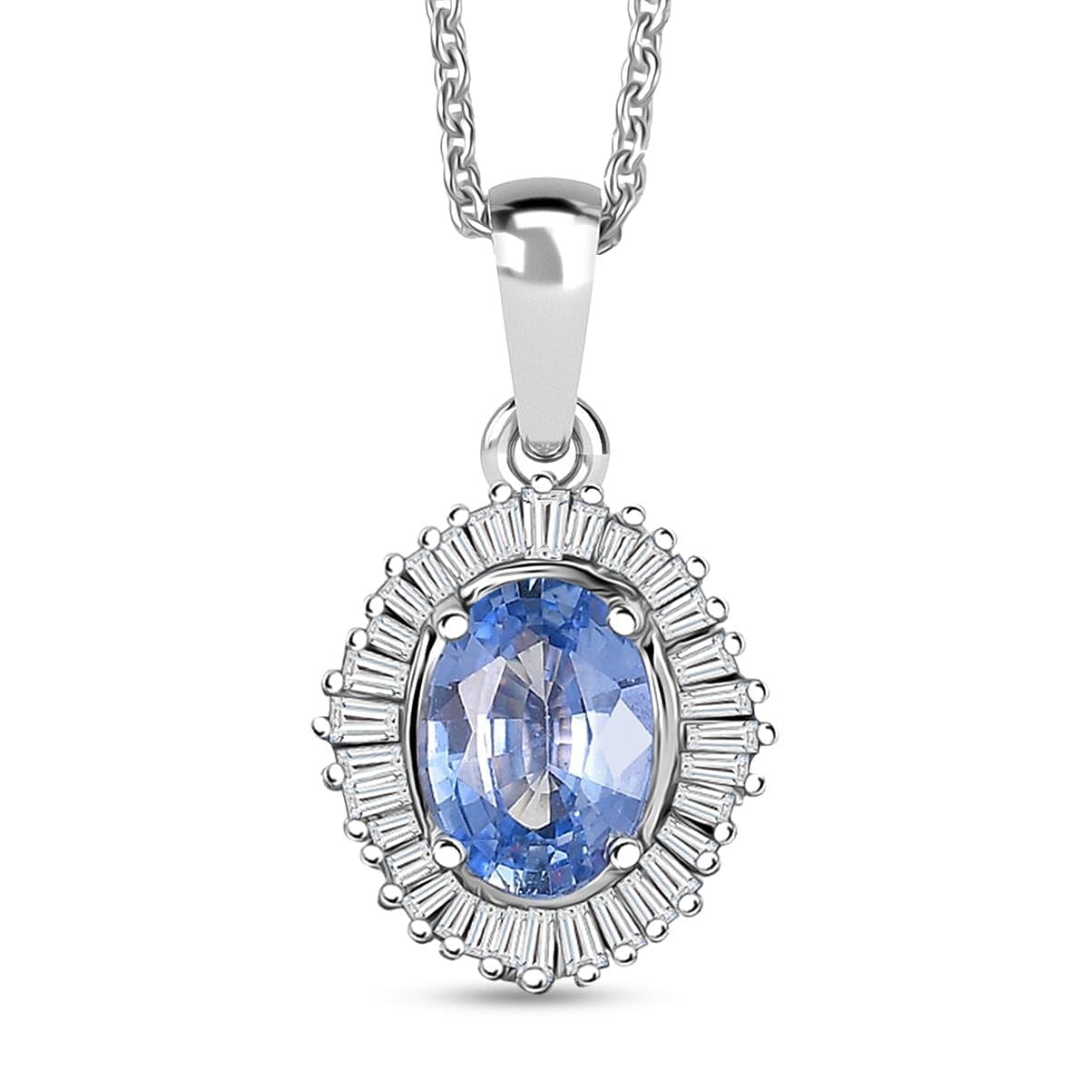 LUXORO Premium Blue Sapphire and Diamond GH I2 1.10 ctw Crownwave Pendant Necklace in 10K White Gold 18 Inches Christmas Gifts