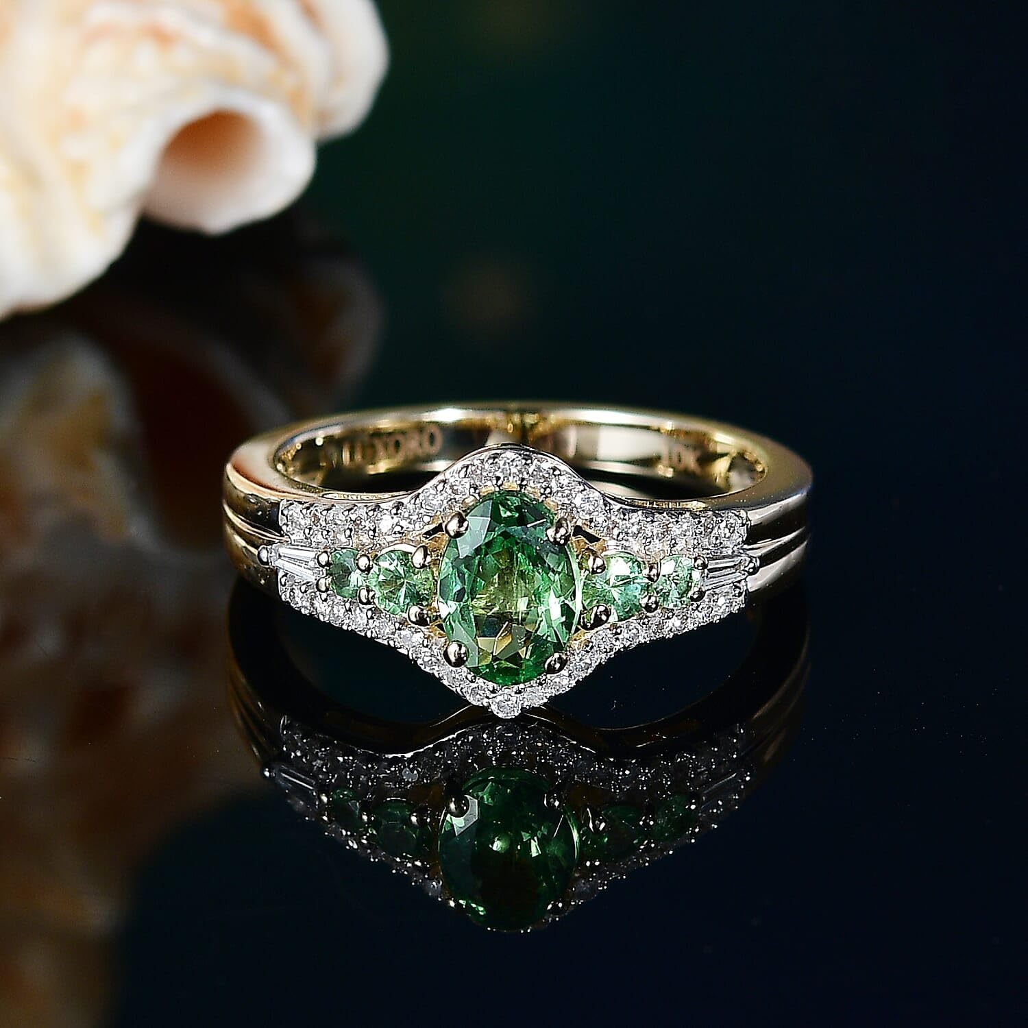LUXORO Premium Tsavorite Garnet and I2 Diamond 1.25 ctw Ring in 10K Yellow Gold Size 8 Christmas Gifts - Image 2