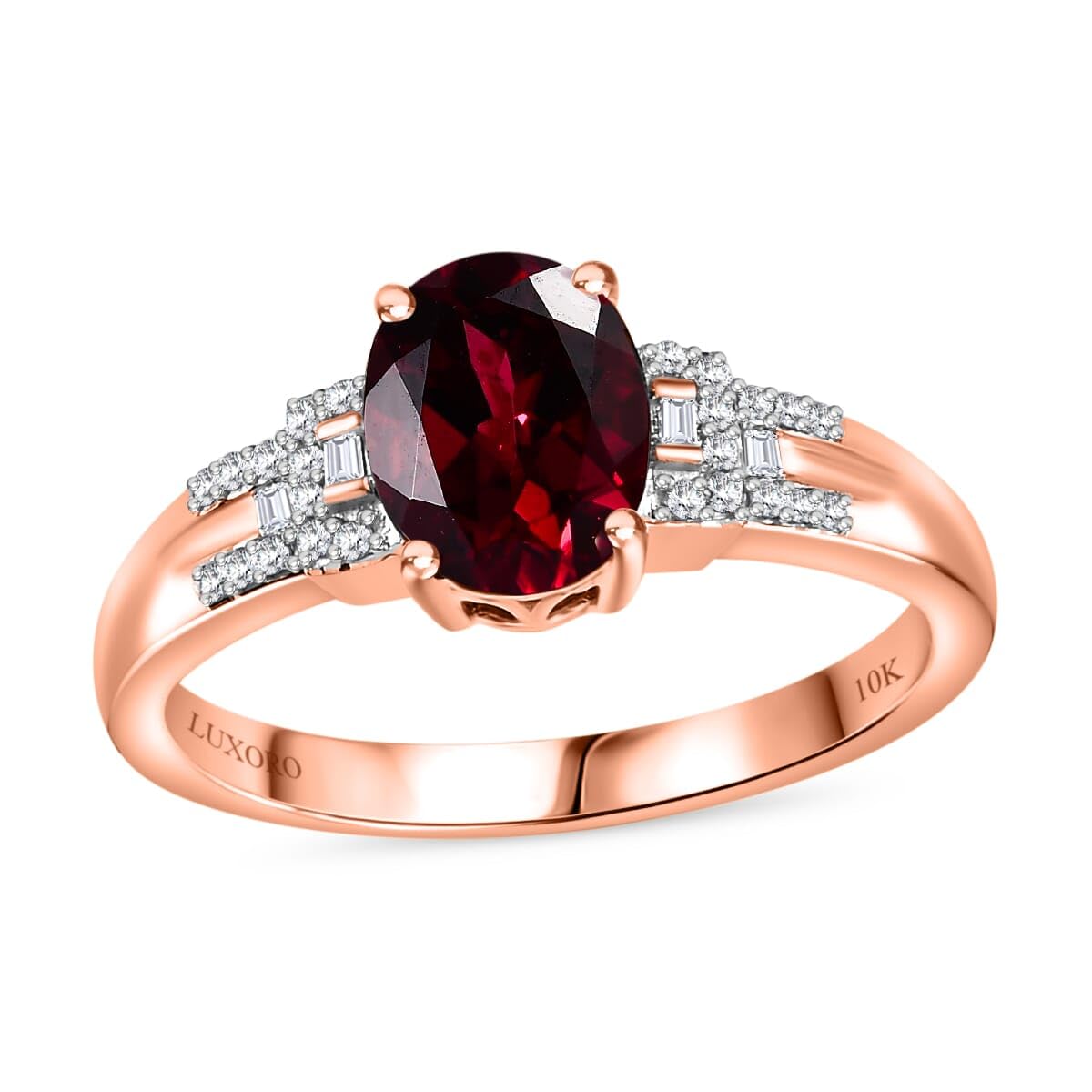 LUXORO Rhodolite Garnet White Diamond 10K Rose Gold Ring for Women Jewelry Ct 2 G-H Color I3 Clarity Birthday Christmas Gifts