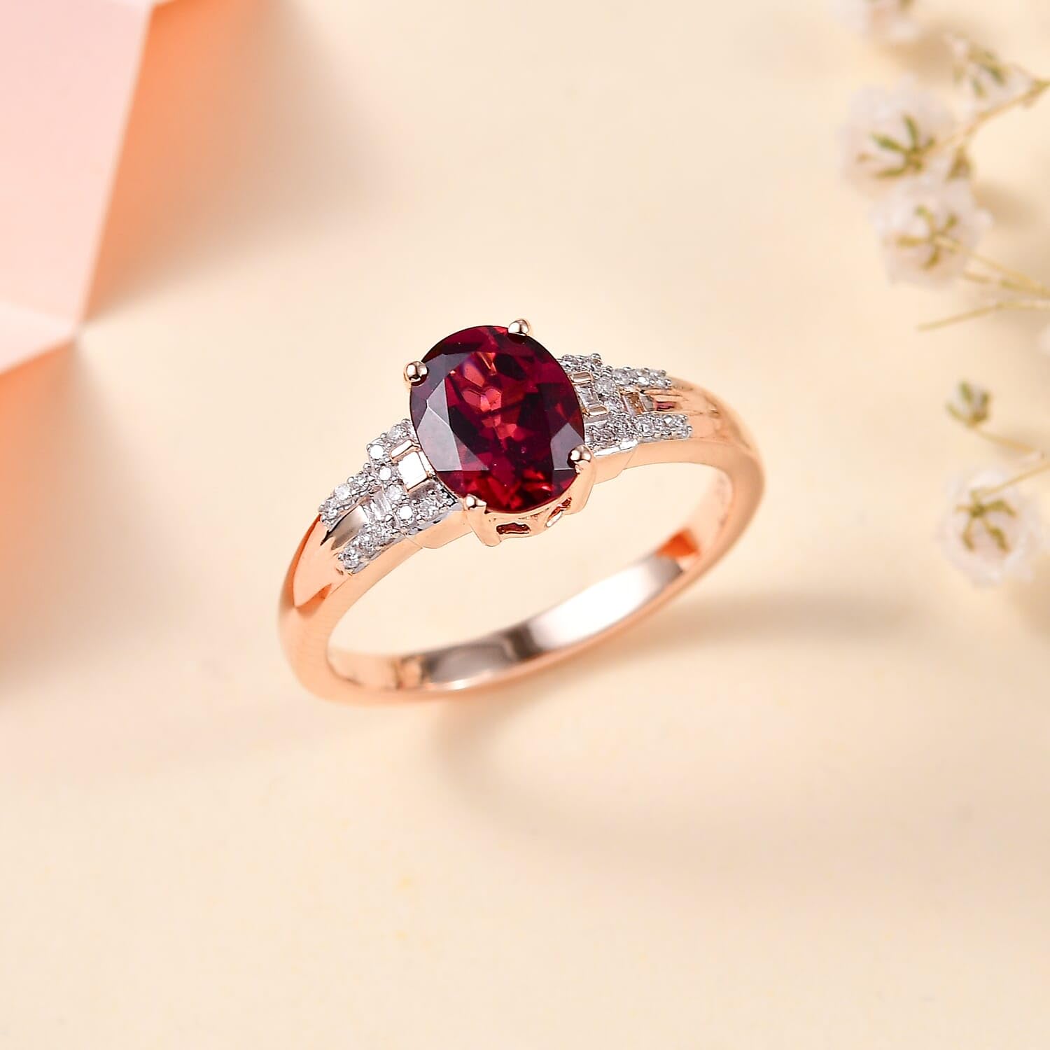 LUXORO Rhodolite Garnet White Diamond 10K Rose Gold Ring for Women Jewelry Ct 2 G-H Color I3 Clarity Birthday Christmas Gifts - Image 2