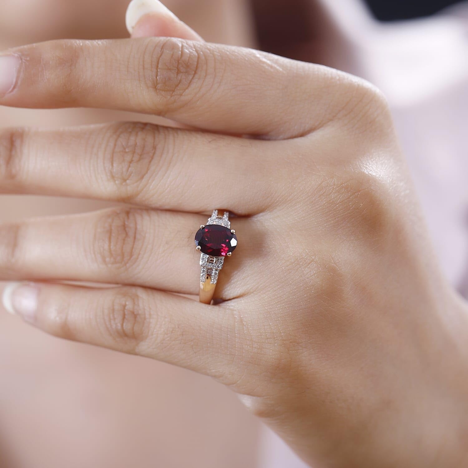 LUXORO Rhodolite Garnet White Diamond 10K Rose Gold Ring for Women Jewelry Ct 2 G-H Color I3 Clarity Birthday Christmas Gifts - Image 3