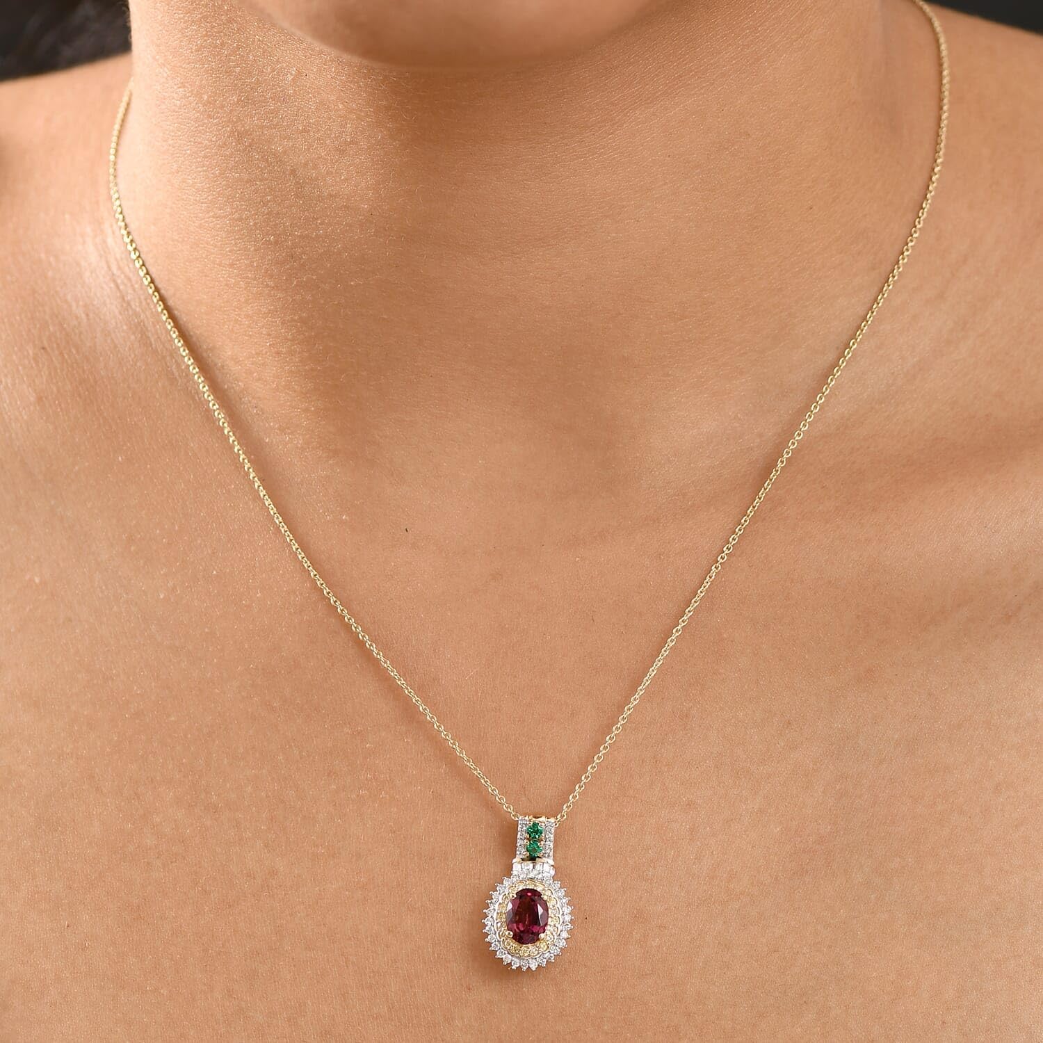LUXORO Rubellite Emerald Oval 10K Yellow Gold Pendant Necklace for Women Size 20 Inches Ct 1.6 Birthday Christmas Gifts - Image 3
