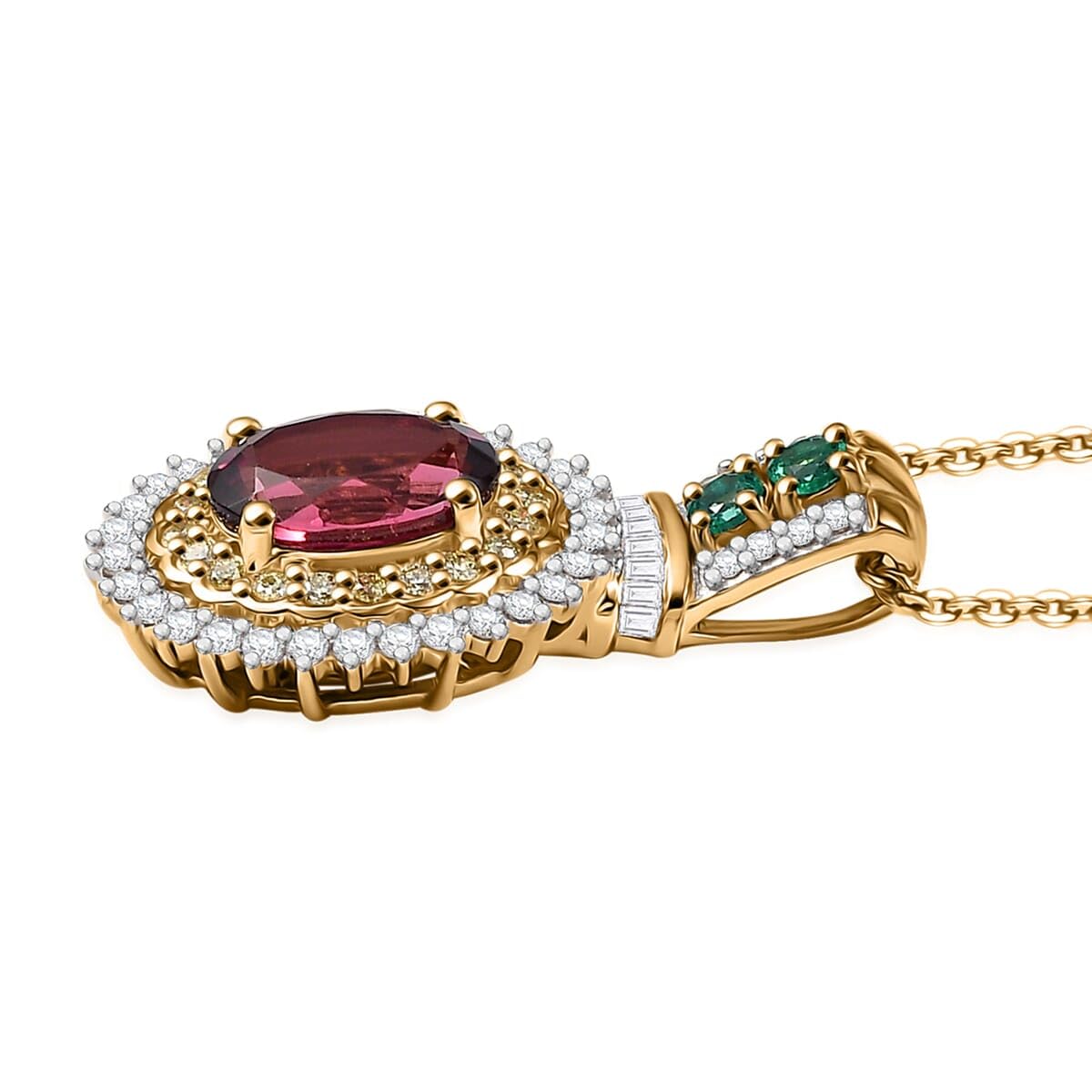 LUXORO Rubellite Emerald Oval 10K Yellow Gold Pendant Necklace for Women Size 20 Inches Ct 1.6 Birthday Christmas Gifts - Image 4