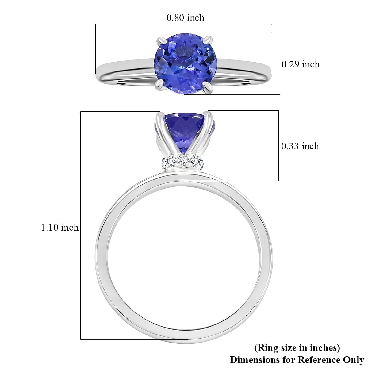 LUXORO Shop LC AAA Tanzanite and G-H I2 Diamond 1.65 ctw Ring in 10K White Gold Size 7.0 - Image 2