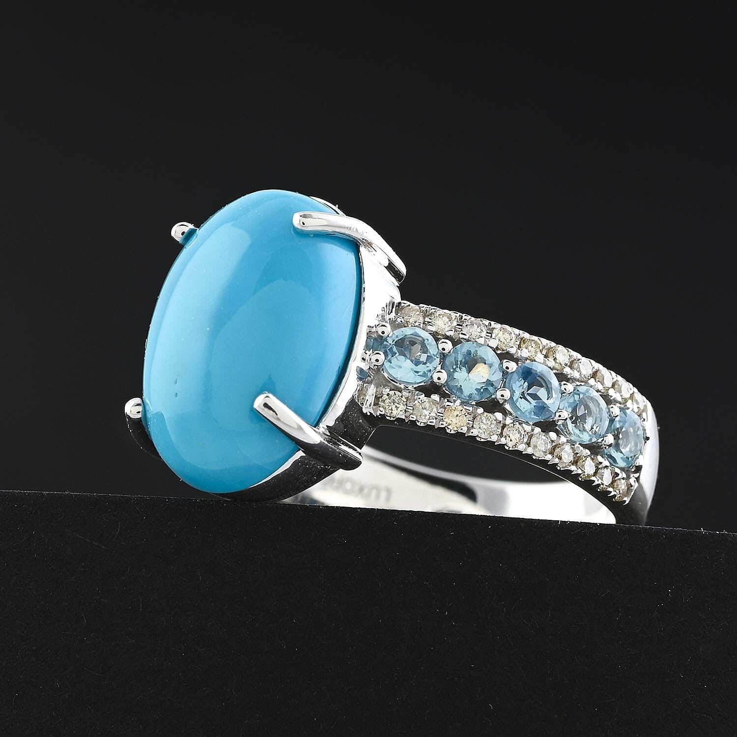 LUXORO Sleeping Beauty Turquoise Blue Aquamarine Oval 10K White Gold Ring for Women Jewelry Birthday Christmas Gifts Size 6 Ct 4.43 - Image 2