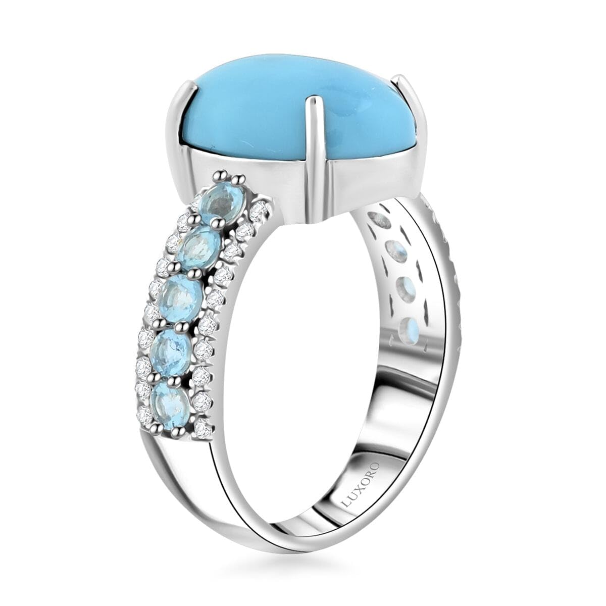 LUXORO Sleeping Beauty Turquoise Blue Aquamarine Oval 10K White Gold Ring for Women Jewelry Birthday Christmas Gifts Size 6 Ct 4.43 - Image 4