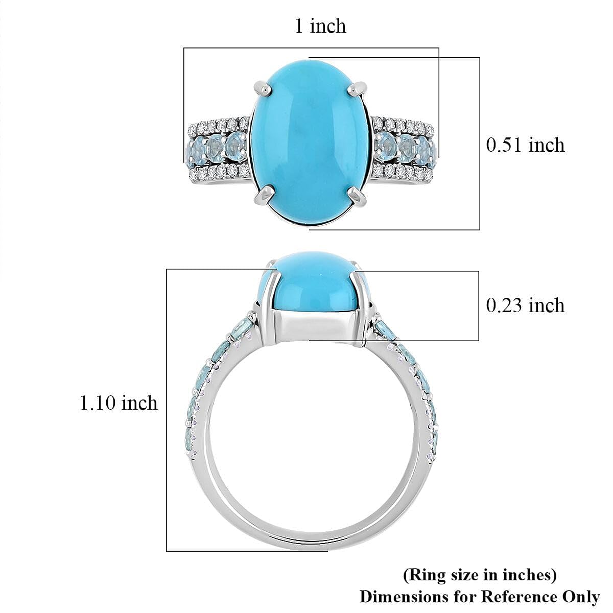 LUXORO Sleeping Beauty Turquoise Blue Aquamarine Oval 10K White Gold Ring for Women Jewelry Birthday Christmas Gifts Size 6 Ct 4.43 - Image 6