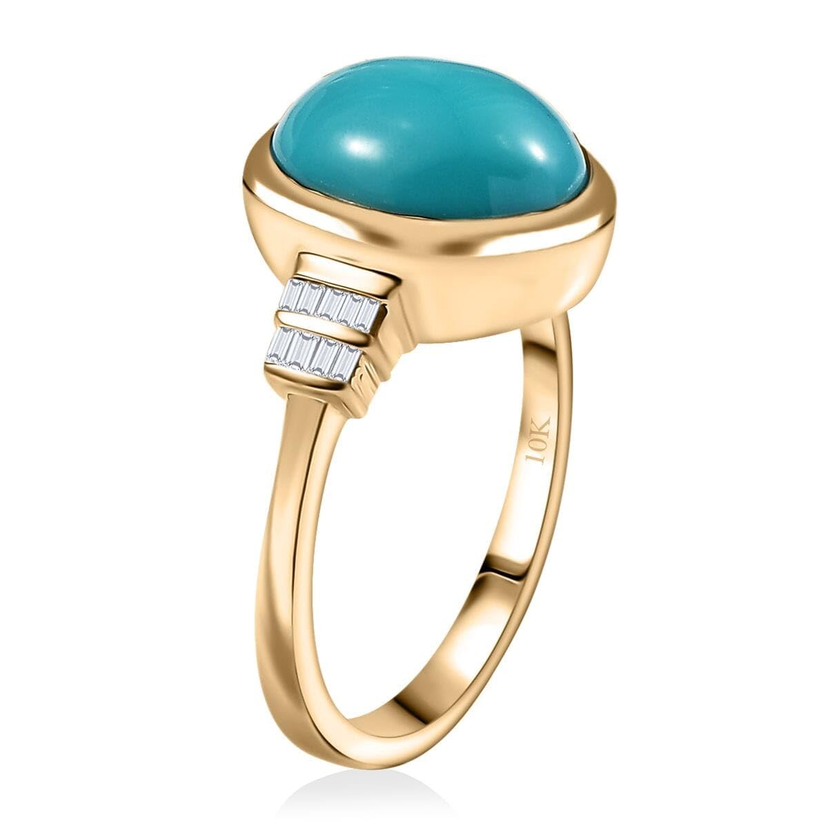 LUXORO Sleeping Beauty Turquoise White Diamond Oval 10K Yellow Gold Ring for Women Jewelry Birthday Gifts Size 9 Ct 3.63 G-H Color I2 Clarity - Image 4