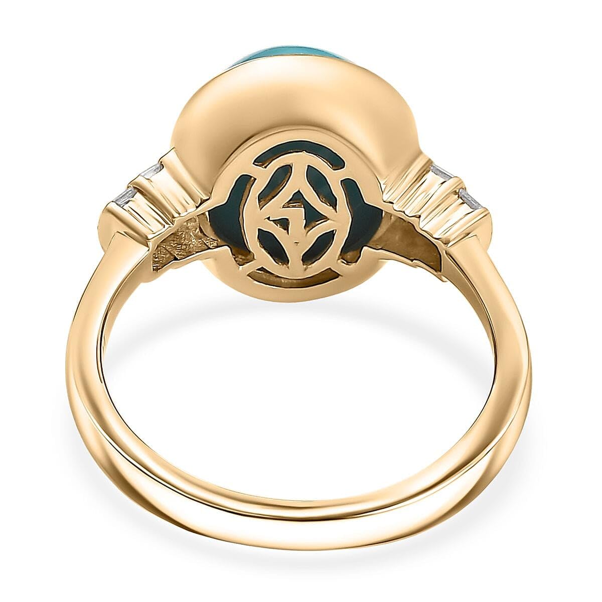 LUXORO Sleeping Beauty Turquoise White Diamond Oval 10K Yellow Gold Ring for Women Jewelry Birthday Gifts Size 9 Ct 3.63 G-H Color I2 Clarity - Image 5