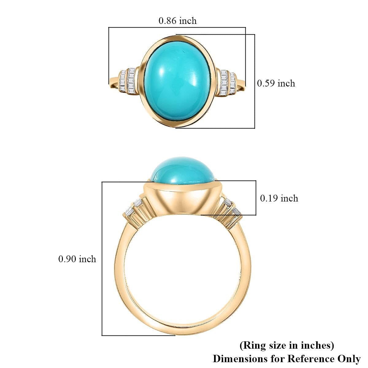 LUXORO Sleeping Beauty Turquoise White Diamond Oval 10K Yellow Gold Ring for Women Jewelry Birthday Gifts Size 9 Ct 3.63 G-H Color I2 Clarity - Image 6