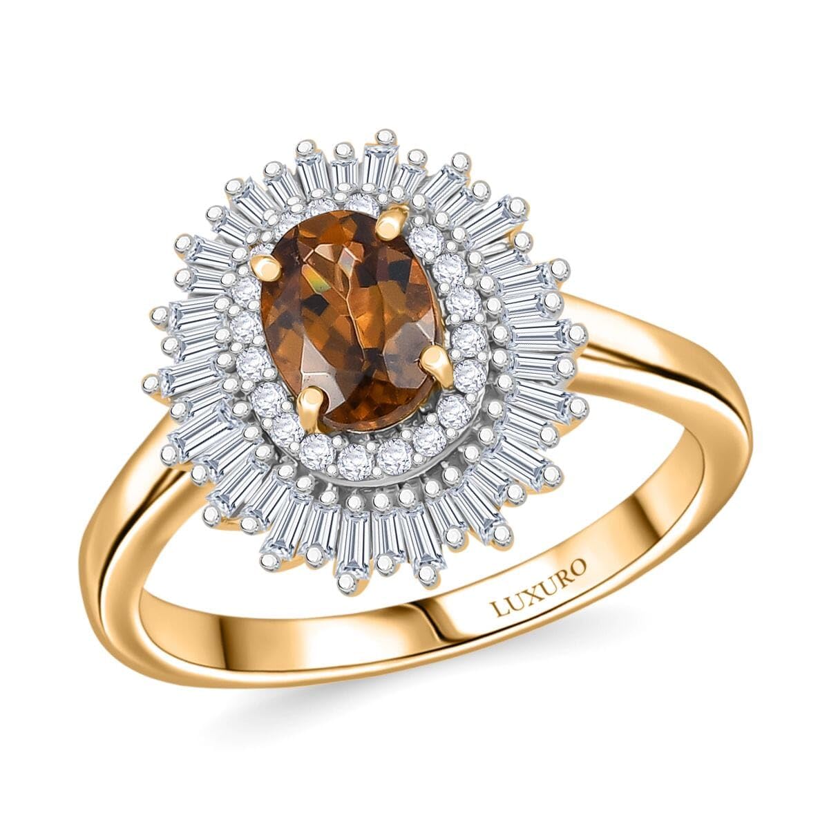 LUXORO Turkizite White Diamond Oval 24K Gold 10K Yellow Gold Halo Ring for Women Jewelry Birthday Gifts Size 7 Ct 1.14