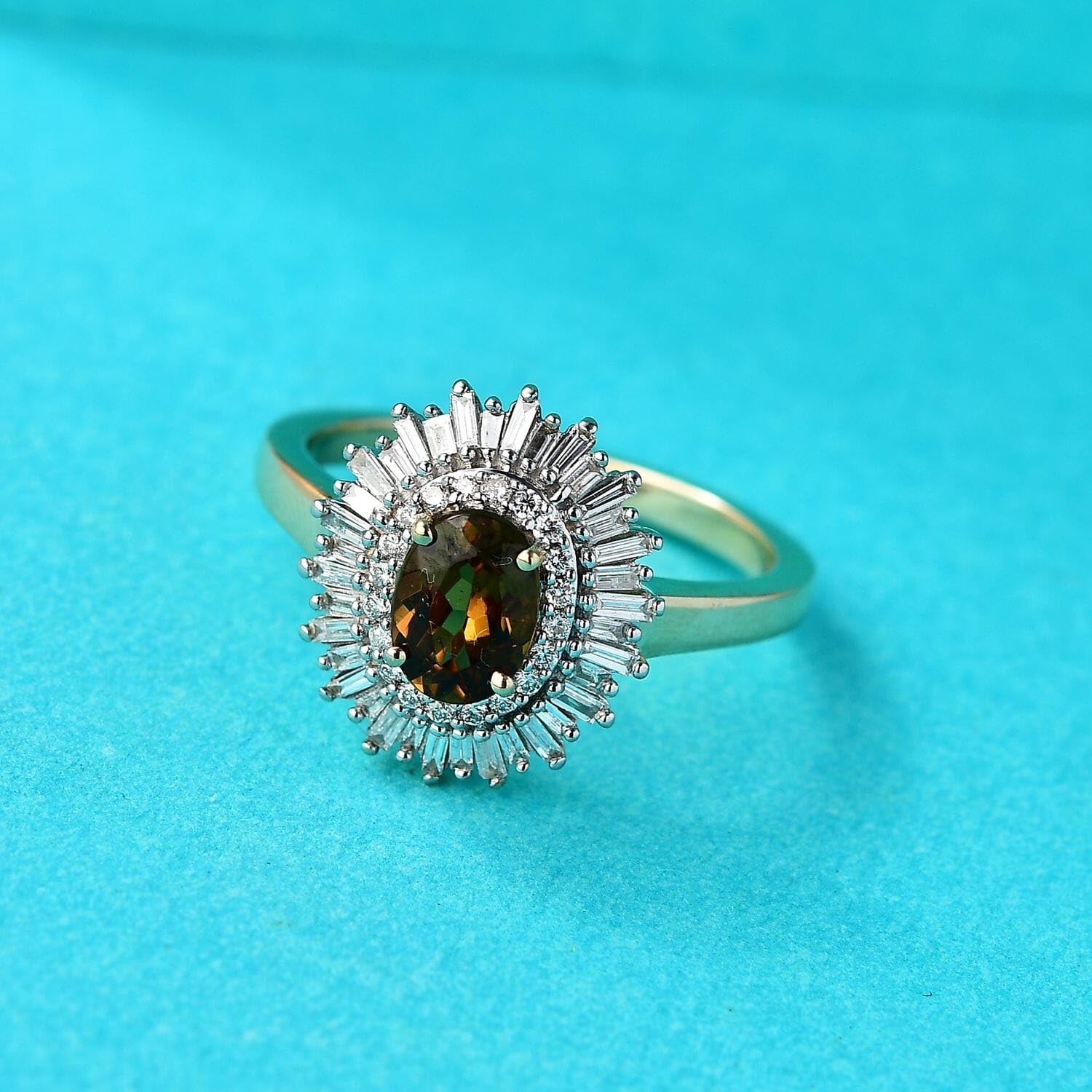 LUXORO Turkizite White Diamond Oval 24K Gold 10K Yellow Gold Halo Ring for Women Jewelry Birthday Gifts Size 7 Ct 1.14 - Image 2