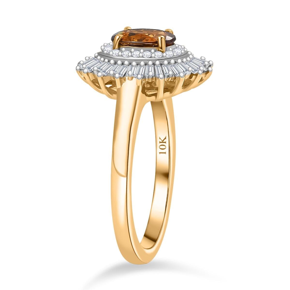 LUXORO Turkizite White Diamond Oval 24K Gold 10K Yellow Gold Halo Ring for Women Jewelry Birthday Gifts Size 7 Ct 1.14 - Image 3