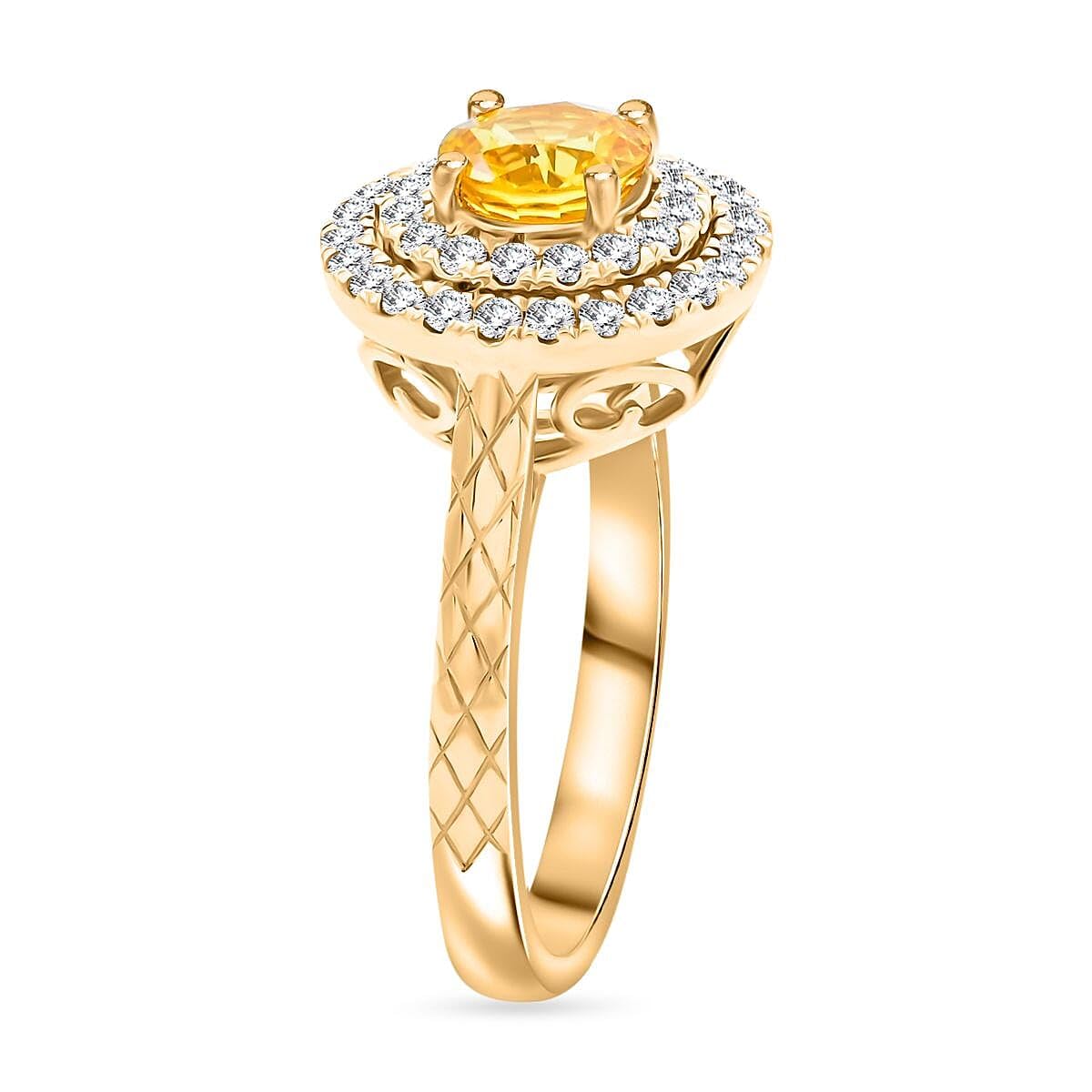 LUXOROAAA Yellow Sapphire White Diamond 14K Yellow Gold Halo Ring for Women Jewelry Ct 1.31 G-H Color I3 Clarity Birthday Christmas Gifts - Image 4