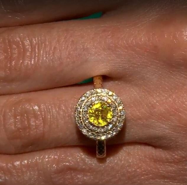 LUXOROAAA Yellow Sapphire White Diamond 14K Yellow Gold Halo Ring for Women Jewelry Ct 1.31 G-H Color I3 Clarity Birthday Christmas Gifts - Image 5